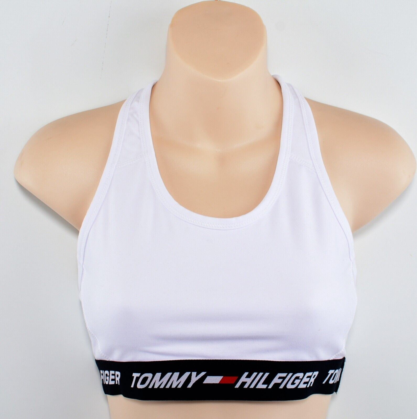 TOMMY HILFIGER Women's Mid Intensity Racerback Sports Bra, White, size M (UK 12)