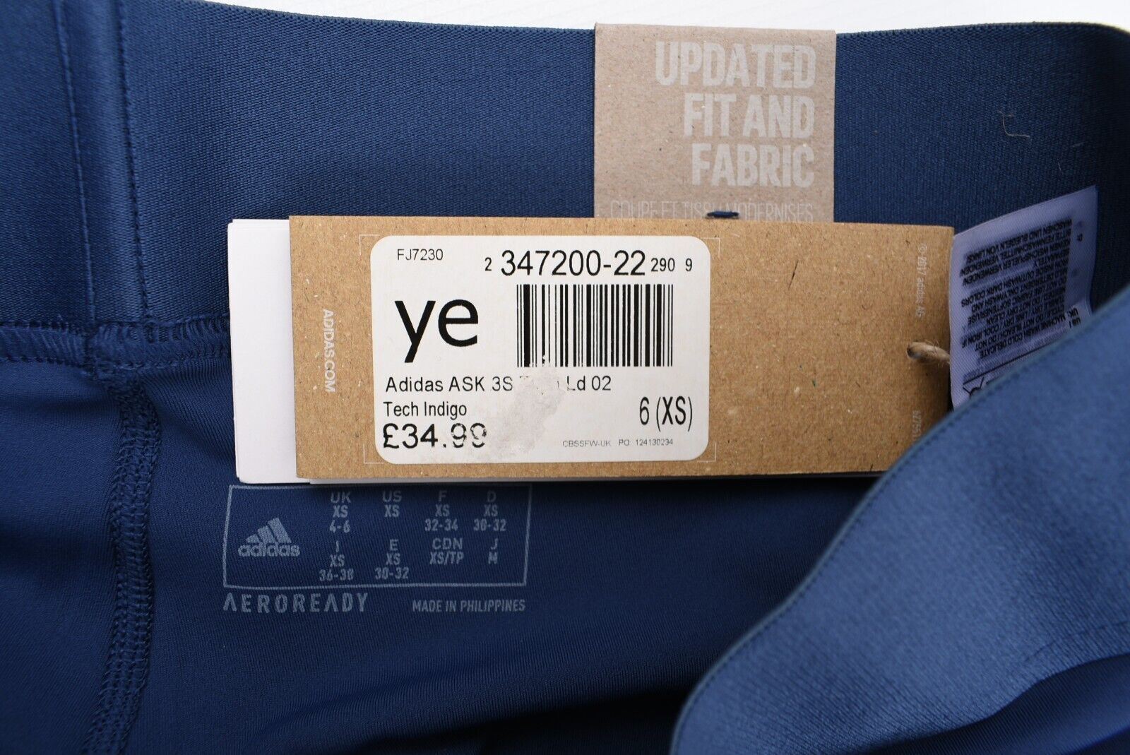 ADIDAS Women's ALPHASKIN Mid Rise 3-stripe Leggings, Blue, size XS (UK 4-6)