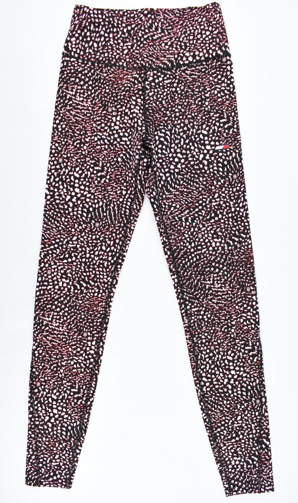 TOMMY HILFIGER Activewear Women's Leggings, Black/Red Pattern, size XS (UK 8)