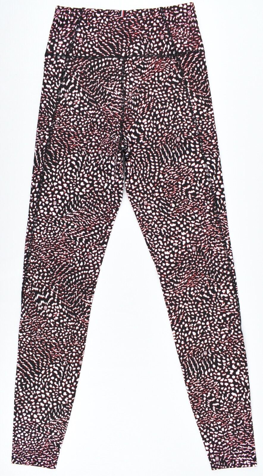 TOMMY HILFIGER Activewear Women's Leggings, Black/Red Pattern, size XS (UK 8)
