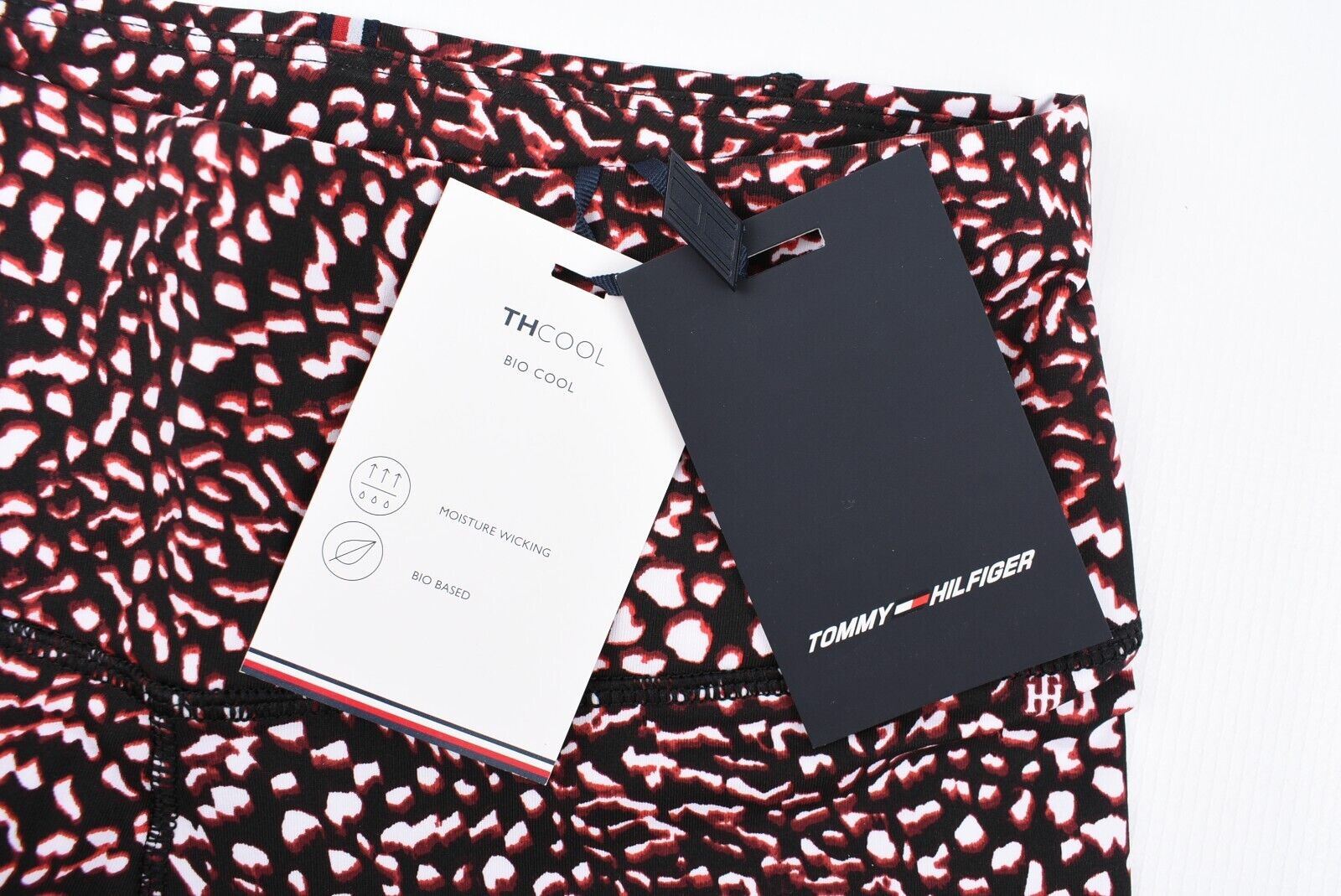 TOMMY HILFIGER Activewear Women's Leggings, Black/Red Pattern, size XS (UK 8)