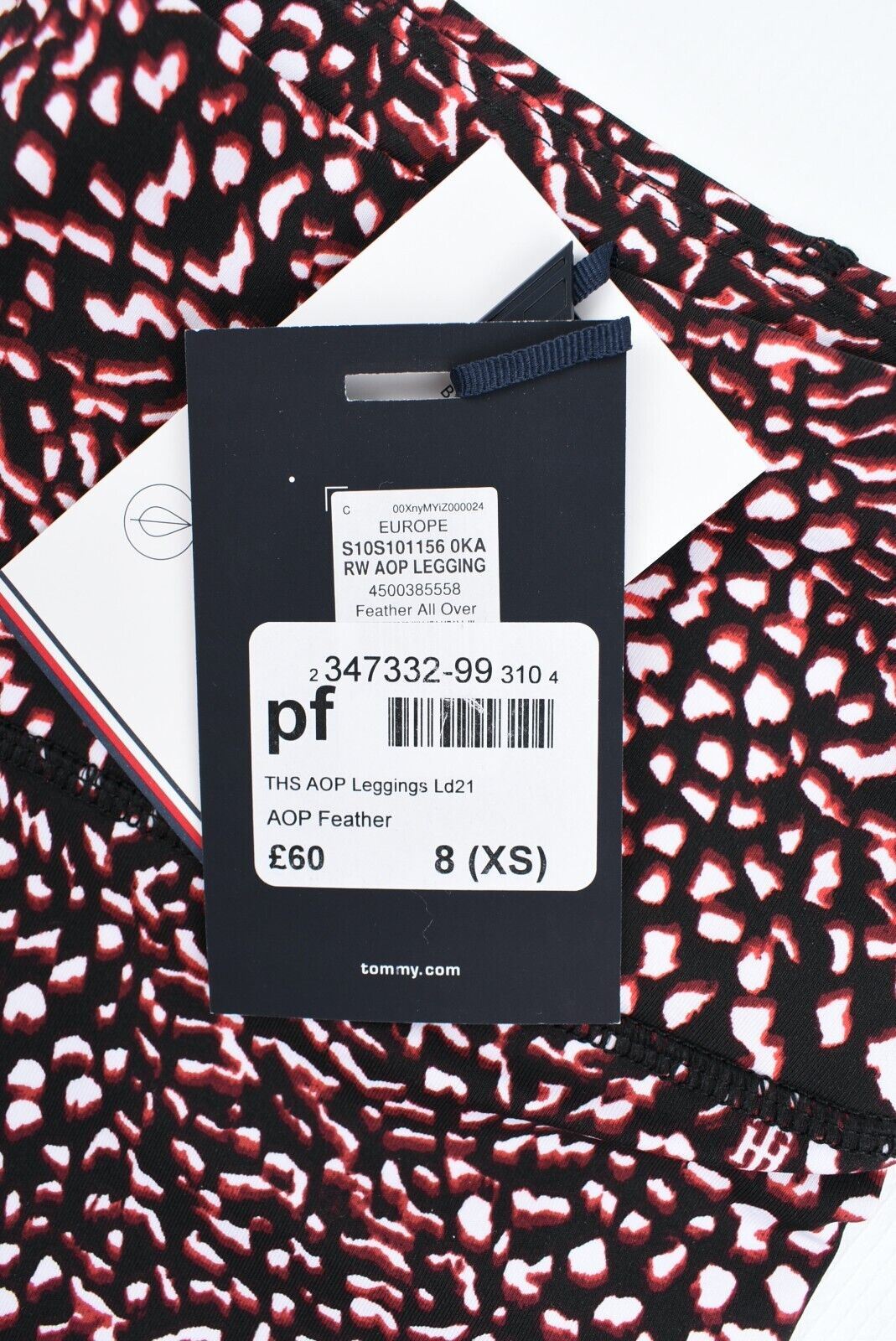 TOMMY HILFIGER Activewear Women's Leggings, Black/Red Pattern, size XS (UK 8)