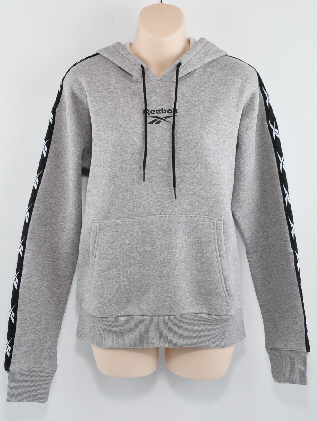 REEBOK Women's Logo Tape Hoodie, Hooded Sweatshirt, Grey, size XS (UK 4-6)