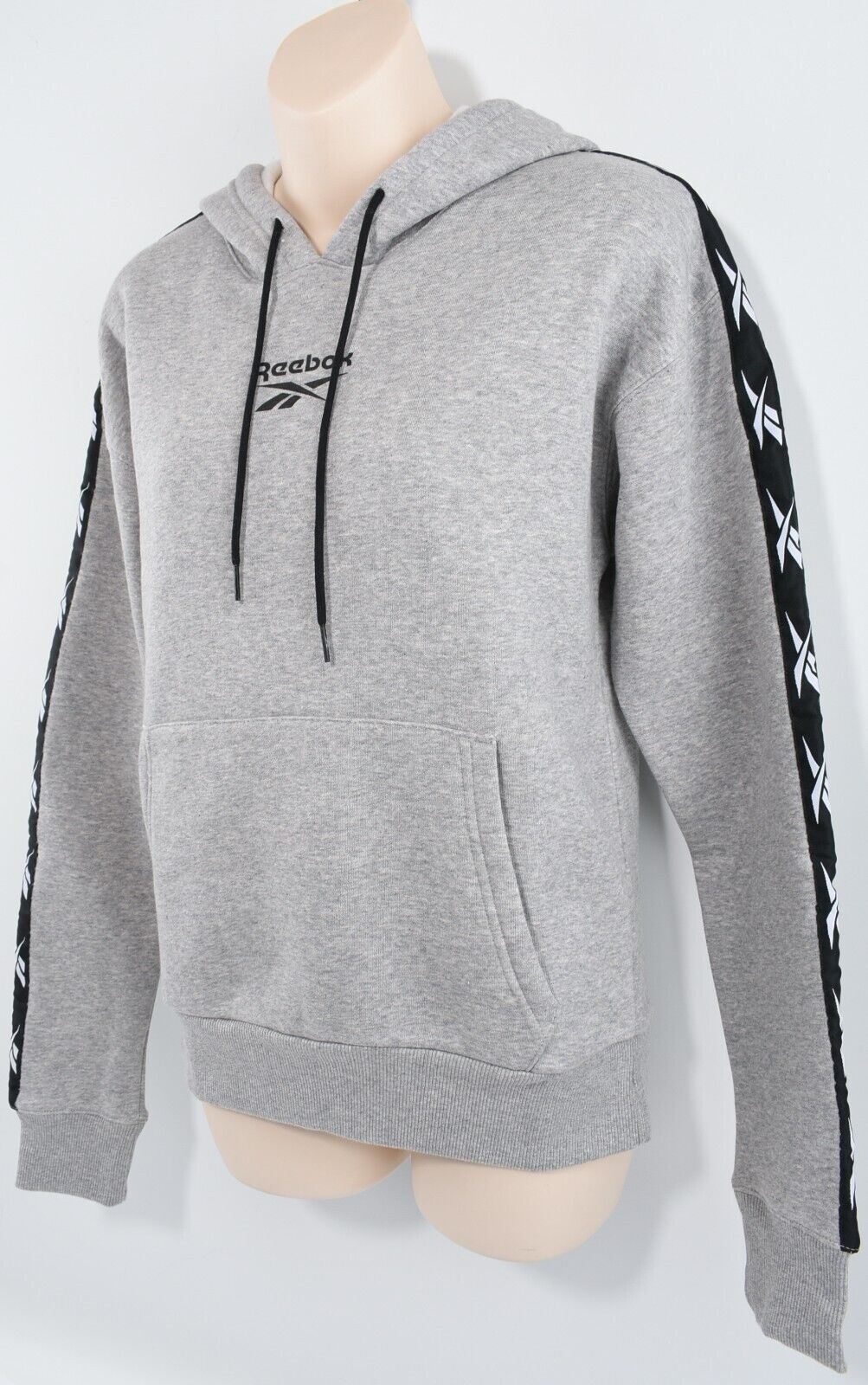 REEBOK Women's Logo Tape Hoodie, Hooded Sweatshirt, Grey, size XS (UK 4-6)