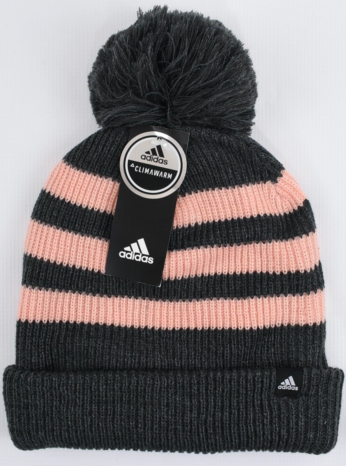 ADIDAS Women's Climawarm Knitted Beanie Bobble Hat, Grey/Pink