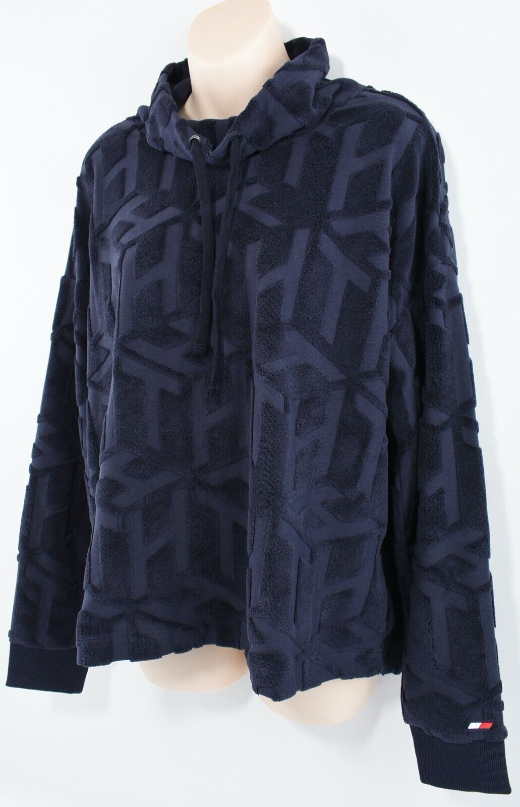 TOMMY HILFIGER Women's Relaxed Textured Cube Sweatshirt, Blue, size L (UK 14)