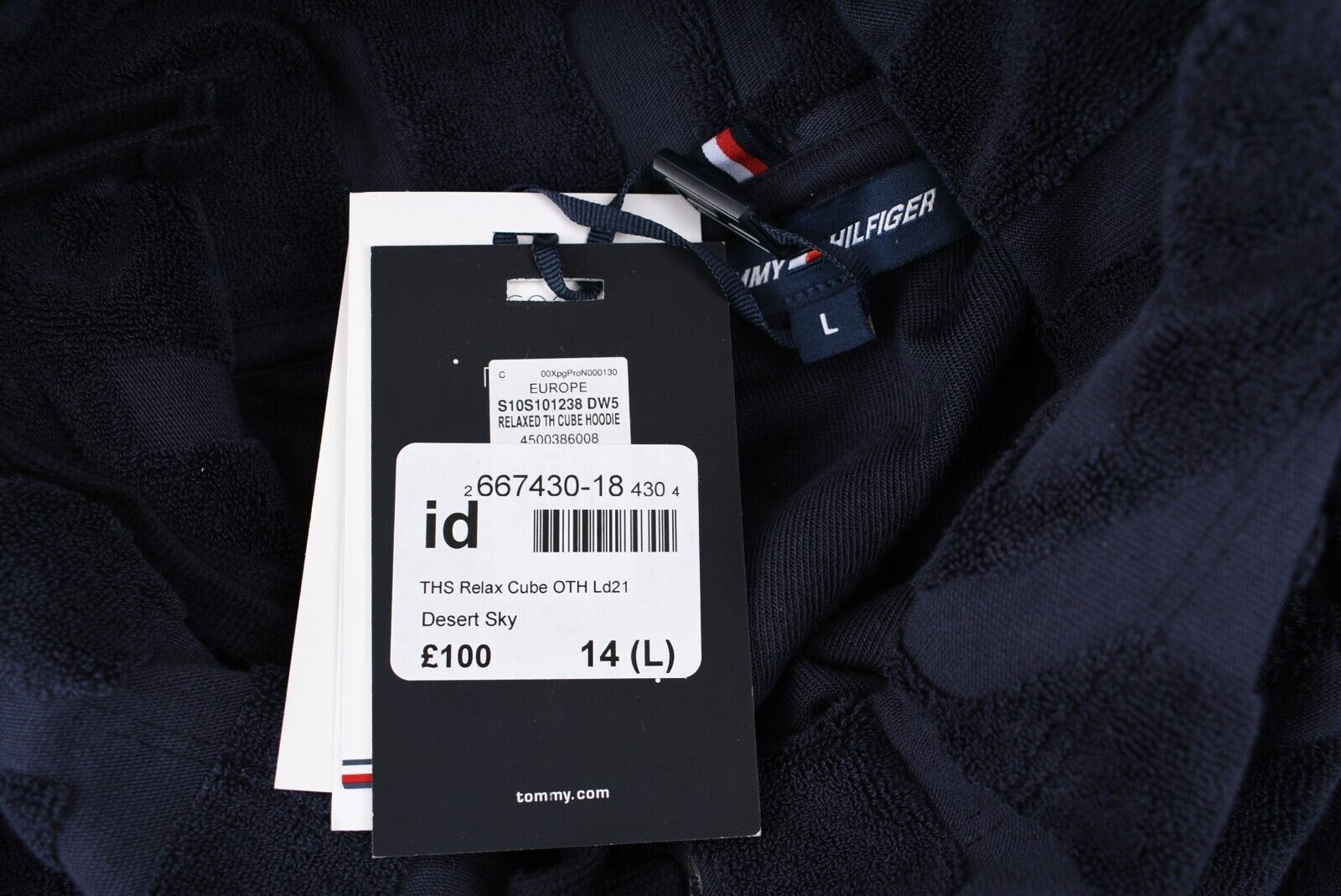 TOMMY HILFIGER Women's Relaxed Textured Cube Sweatshirt, Blue, size L (UK 14)