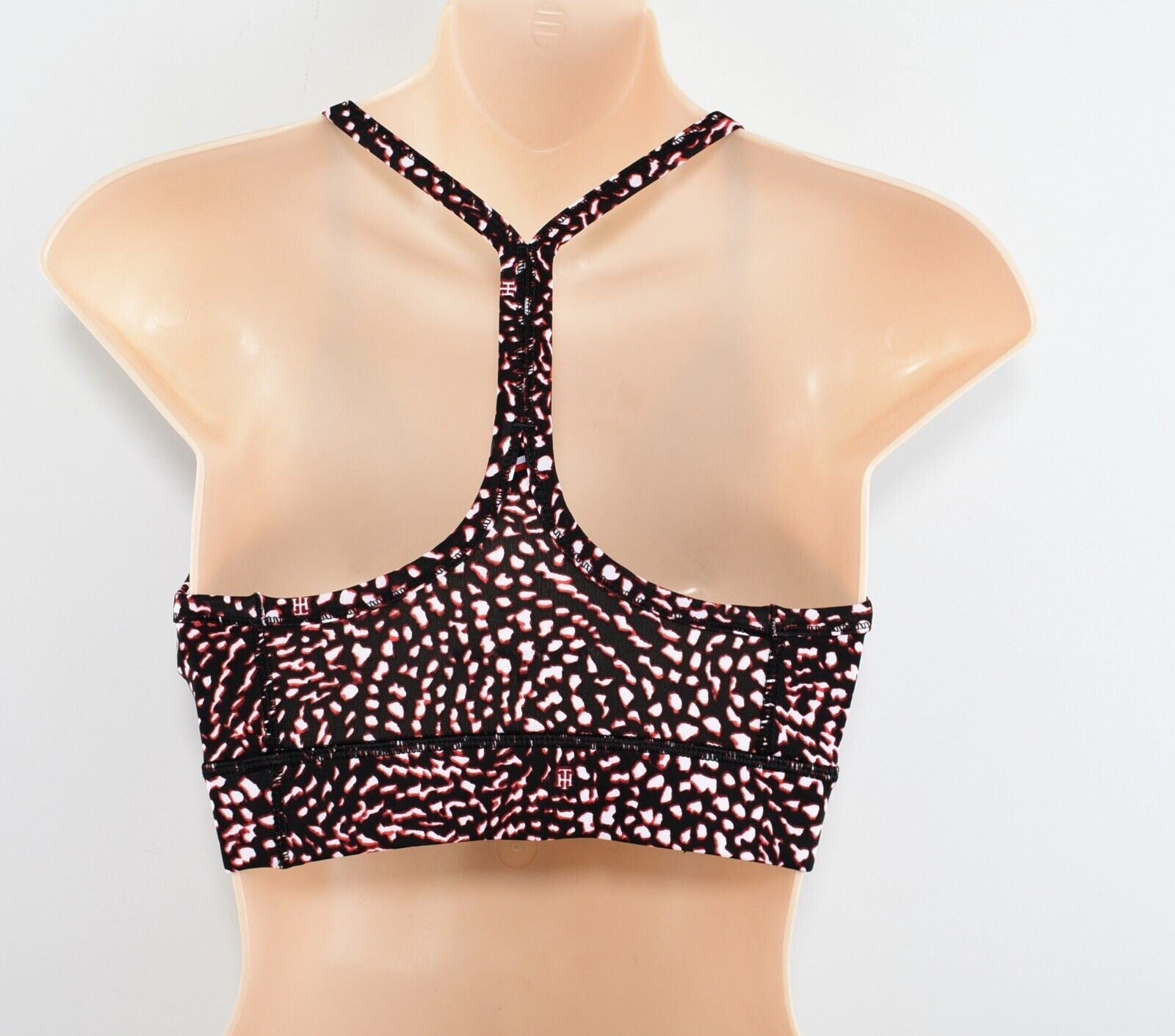TOMMY HILFIGER Women's Racerback Sports Bra, Black/Red Pattern, size M (UK 12)
