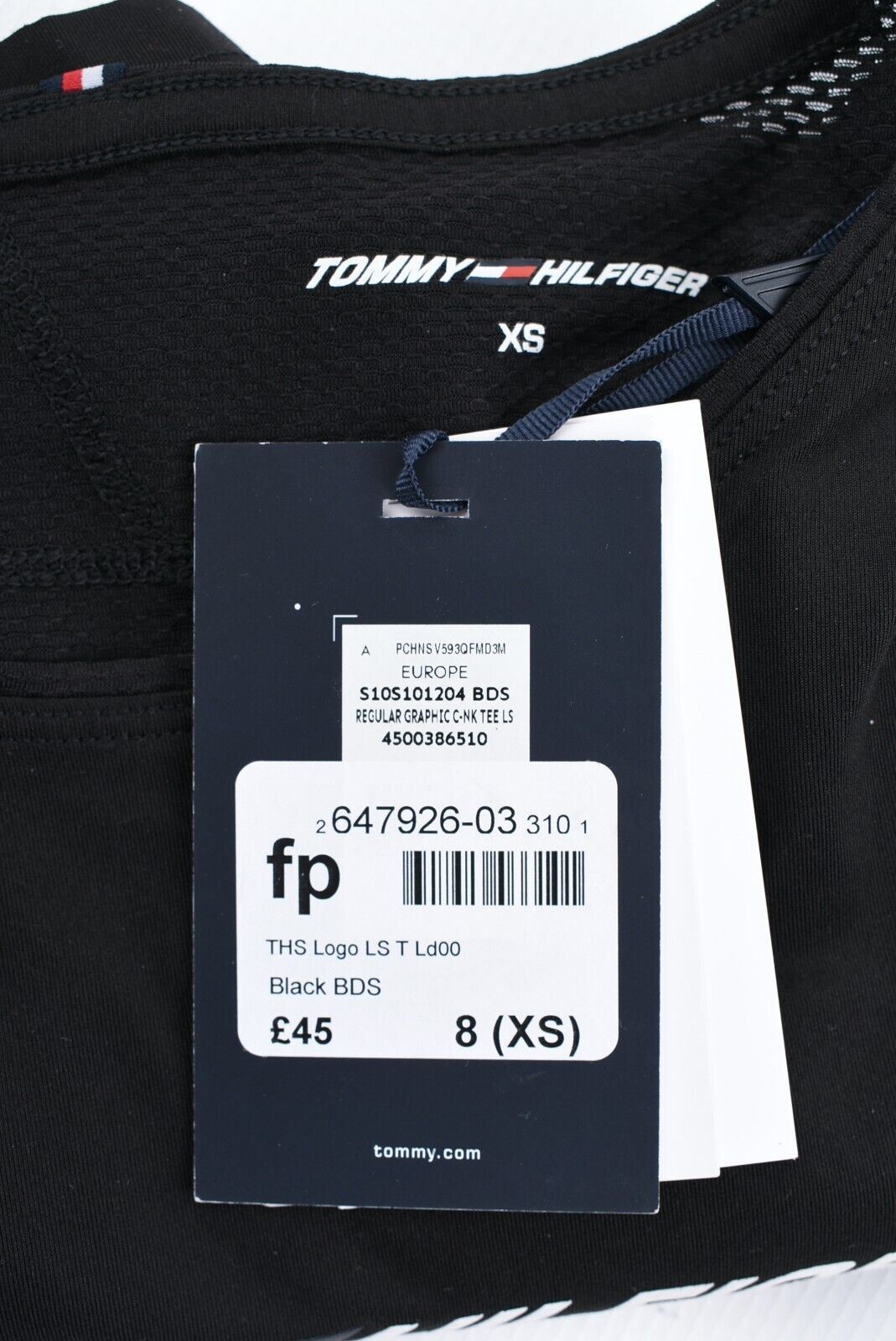 TOMMY HILFIGER Women's Long Sleeve Activewear Workout Gym Top, Black, size XS