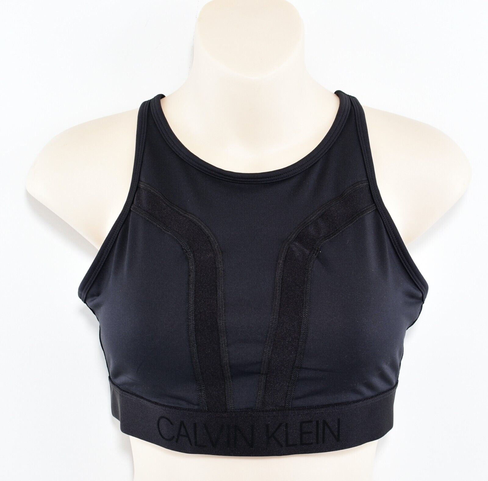 CALVIN KLEIN Women's High Neck Sports Bra, Medium Support, Black, size M UK 12