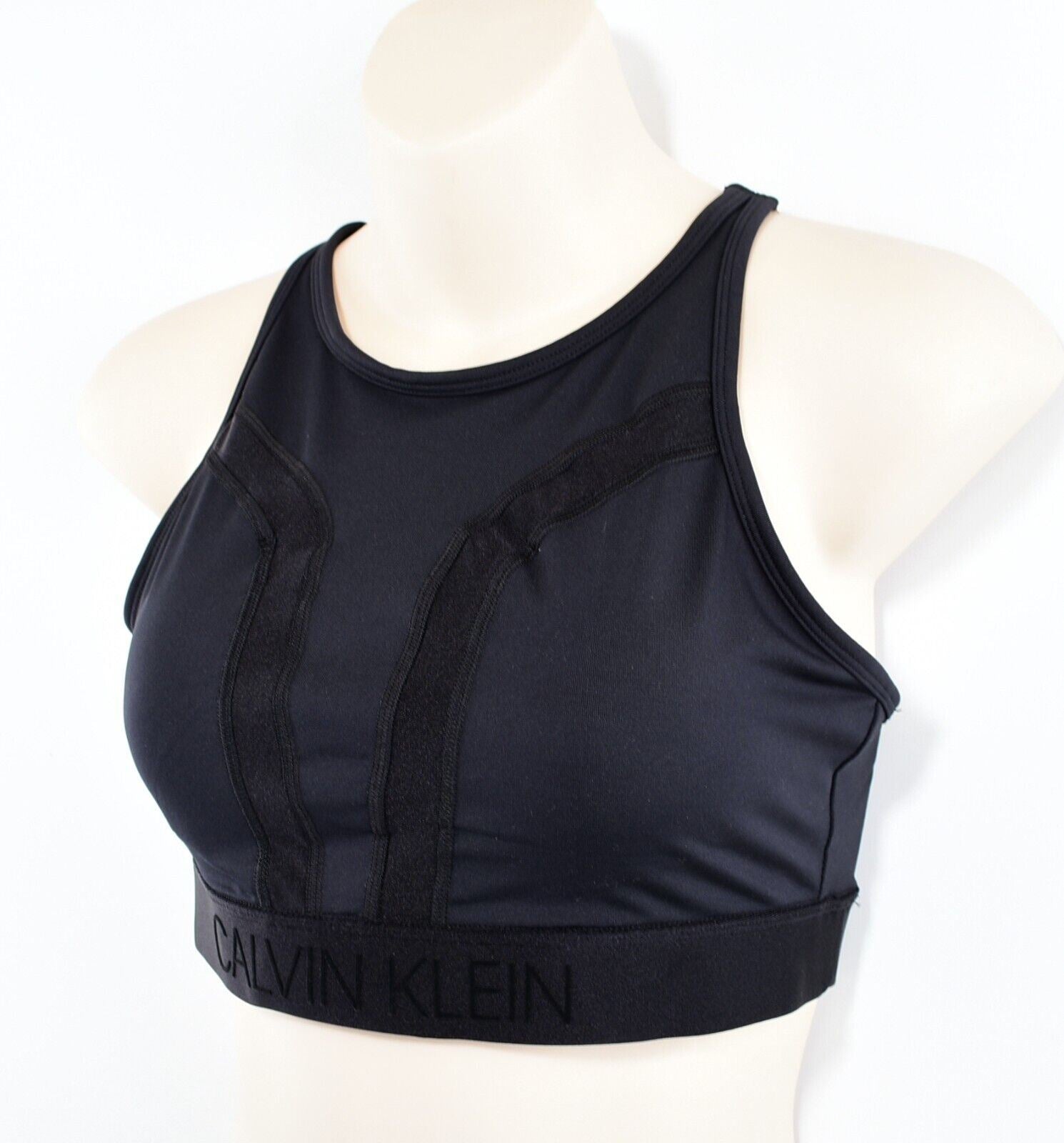CALVIN KLEIN Women's High Neck Sports Bra, Medium Support, Black, size M UK 12