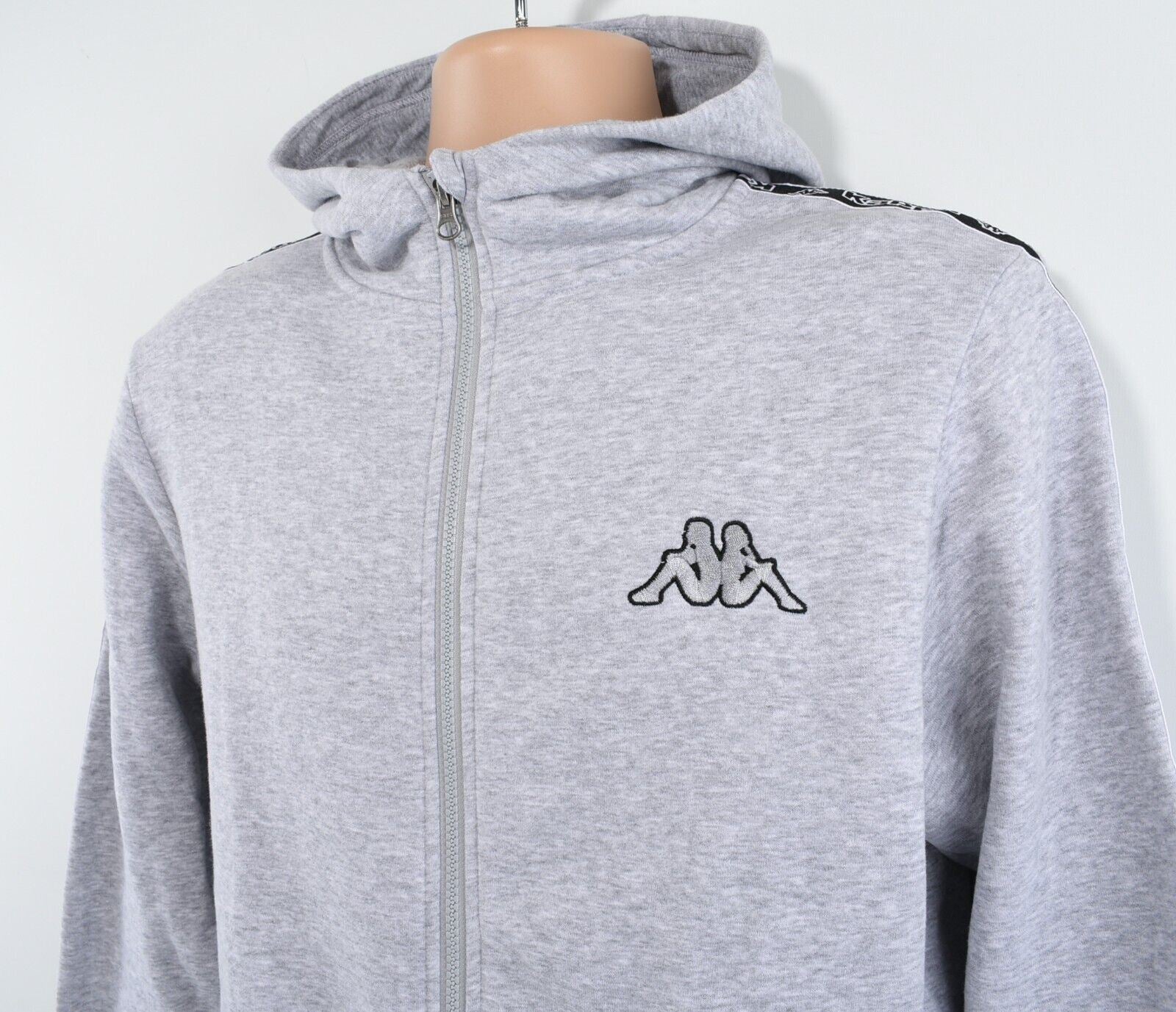 KAPPA Men's Full Zip Hoodie Jacket, Sleeve Logo Tape, Grey, size SMALL