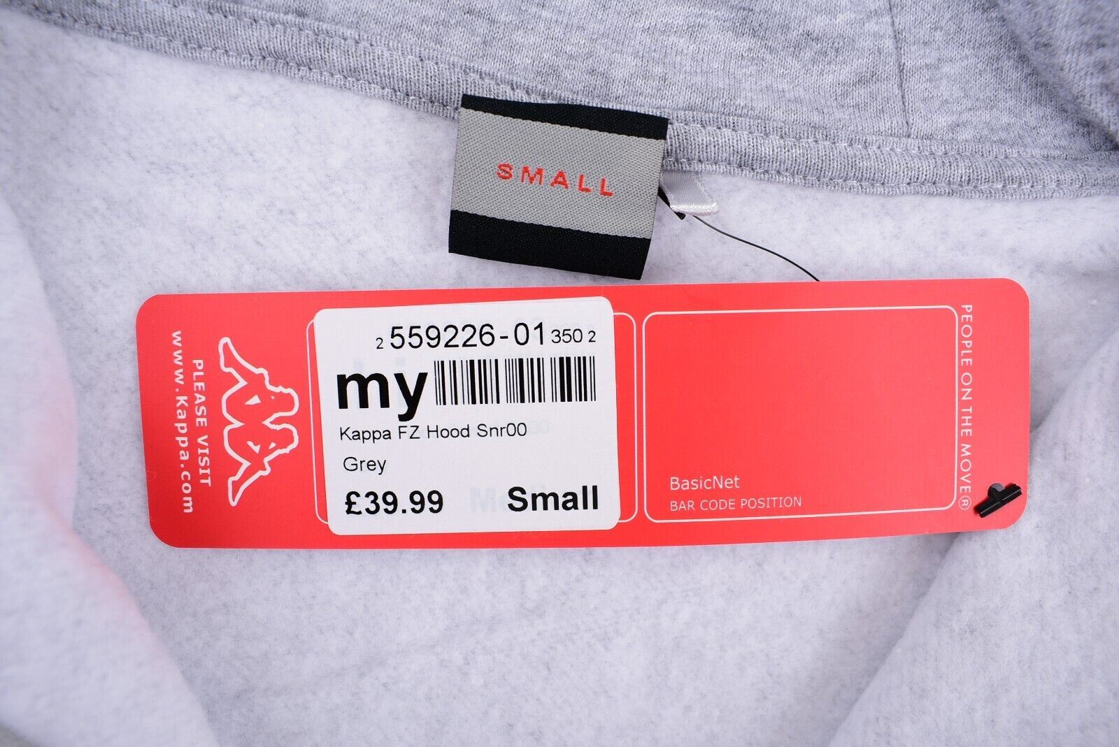 KAPPA Men's Full Zip Hoodie Jacket, Sleeve Logo Tape, Grey, size SMALL