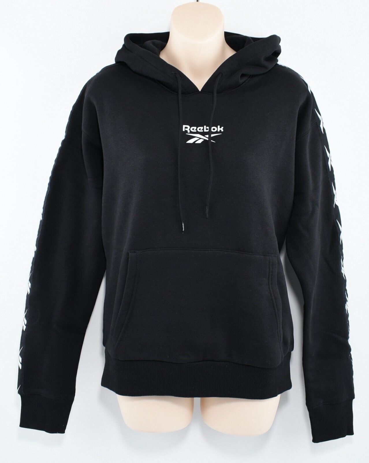 REEBOK Women's Logo Tape Hoodie, Hooded Sweatshirt, Black, size XS (UK 4-6)