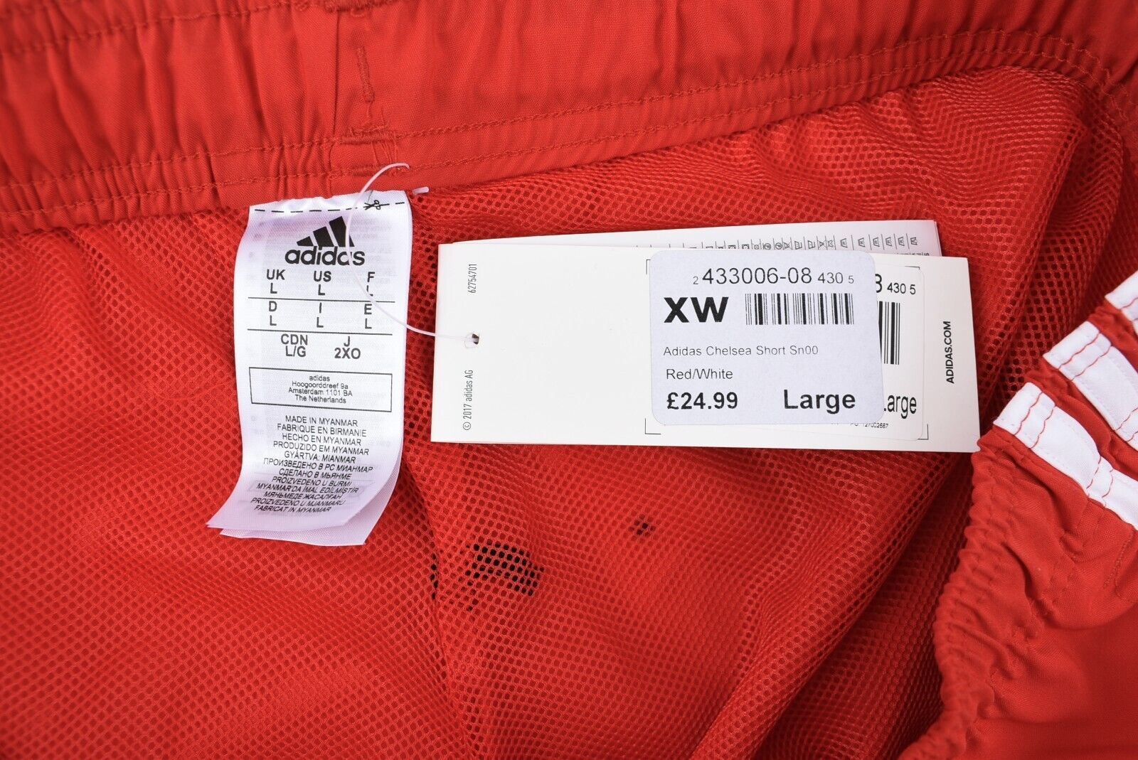 ADIDAS Men's Chelsea Relaxed Fit Sports Shorts, Red/White, size LARGE