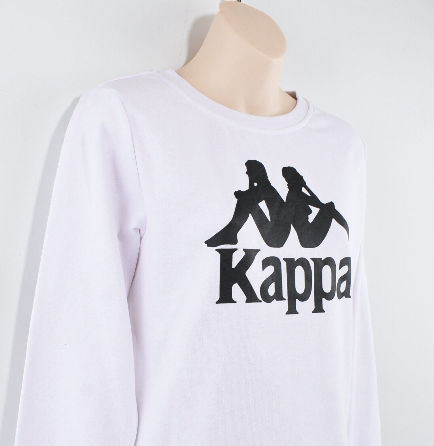 KAPPA Women's Zemin Crew Slim Fit Sweatshirt, White/Black Logo, size M (UK 12)