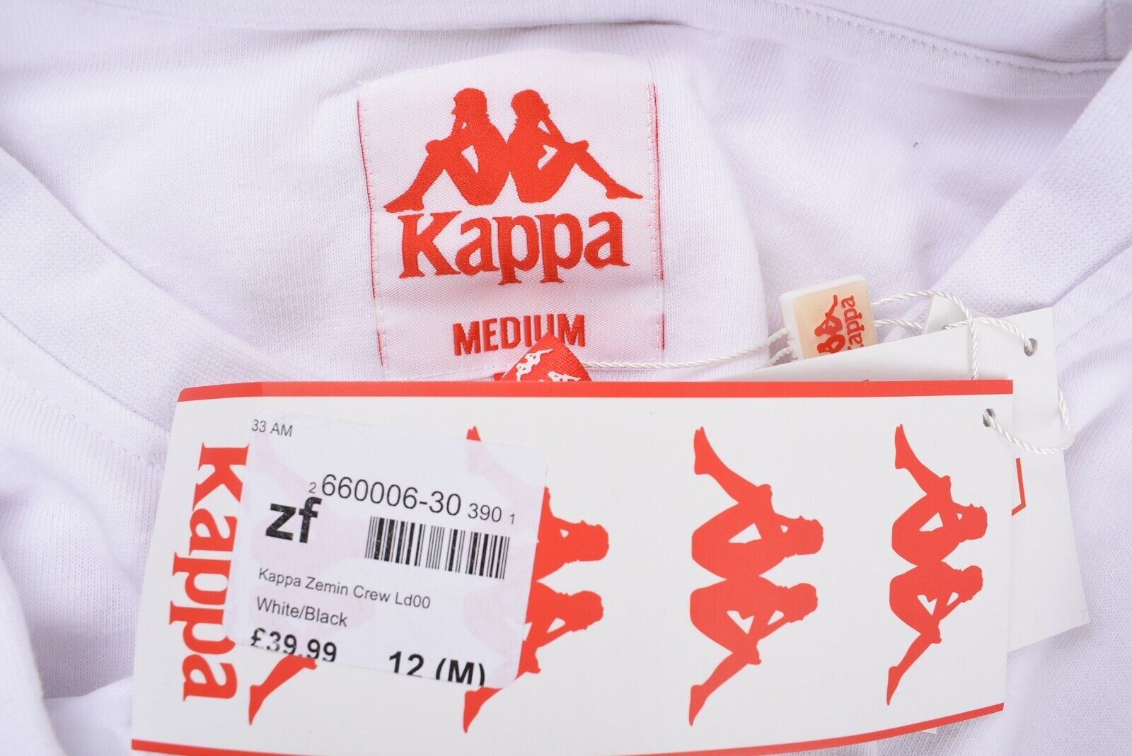 KAPPA Women's Zemin Crew Slim Fit Sweatshirt, White/Black Logo, size M (UK 12)