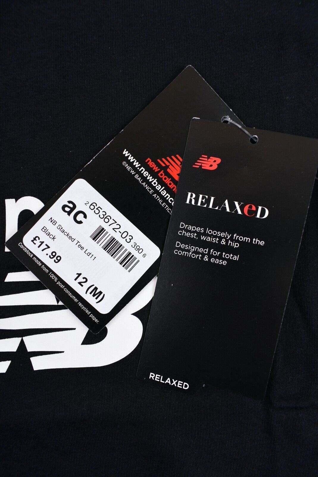 NEW BALANCE Women's Stacked Logo Cropped Relaxed Tee, Black, size M (UK 12)