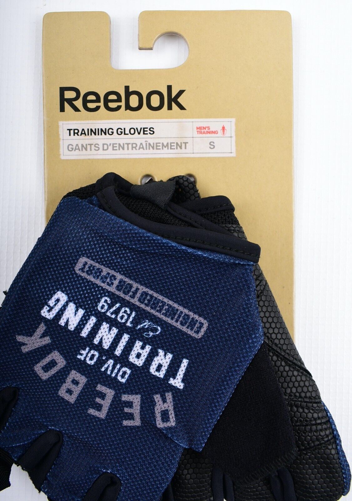 REEBOK Men's Training Gloves, Black /Navy Blue, size SMALL