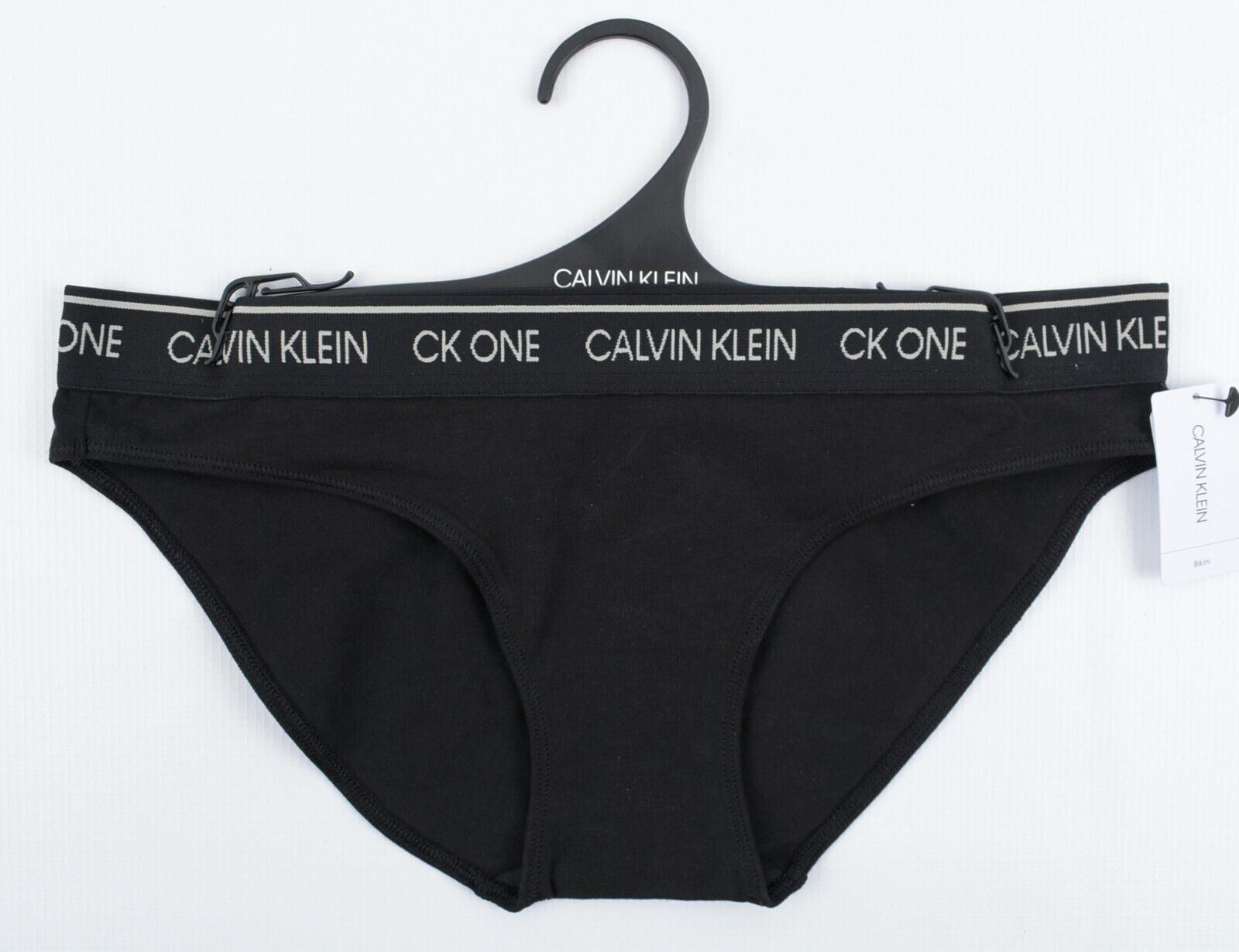 CALVIN KLEIN Underwear: CK ONE Women's Foil Bikini Briefs, Black, size XS (UK 8)