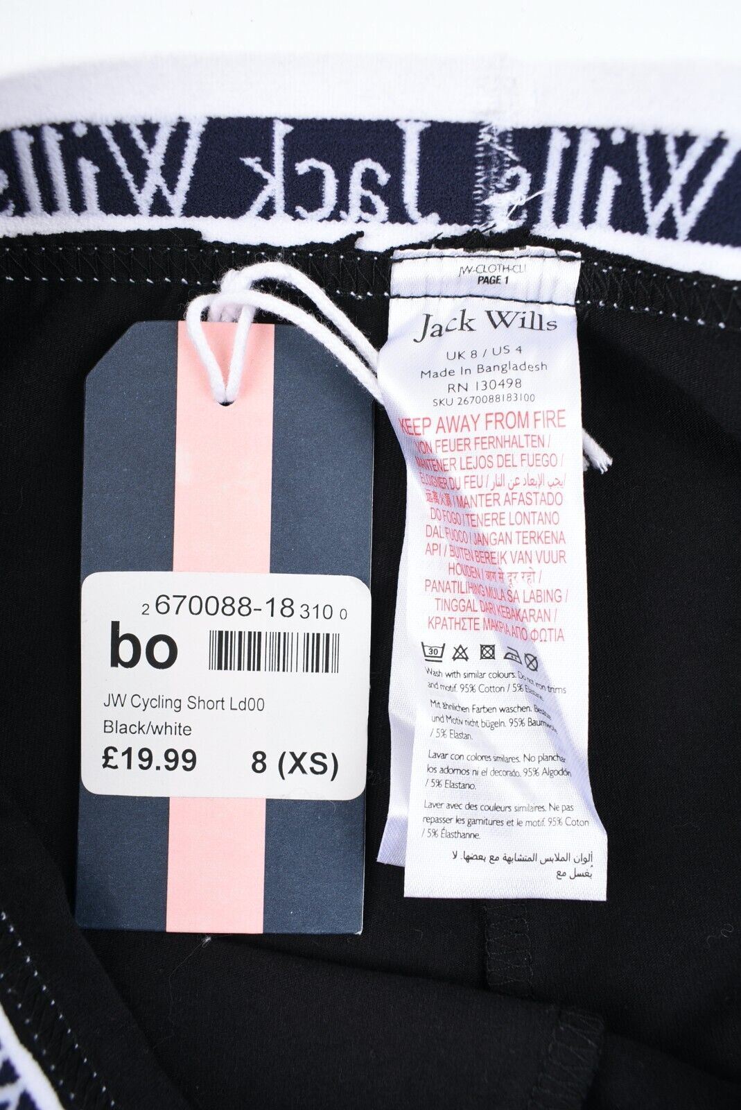 JACK WILLS Cycling Shorts, Short Stretch Cotton Leggings, Black, size XS (UK 8)