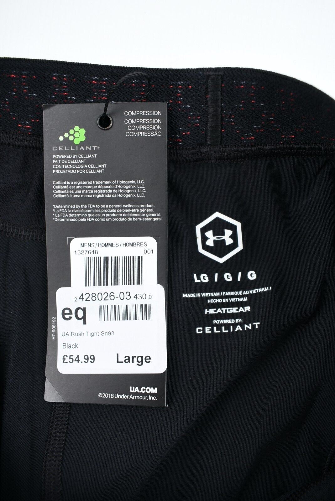 UNDER ARMOUR Men's RUSH Tight HeatGear Leggings, Black, size L
