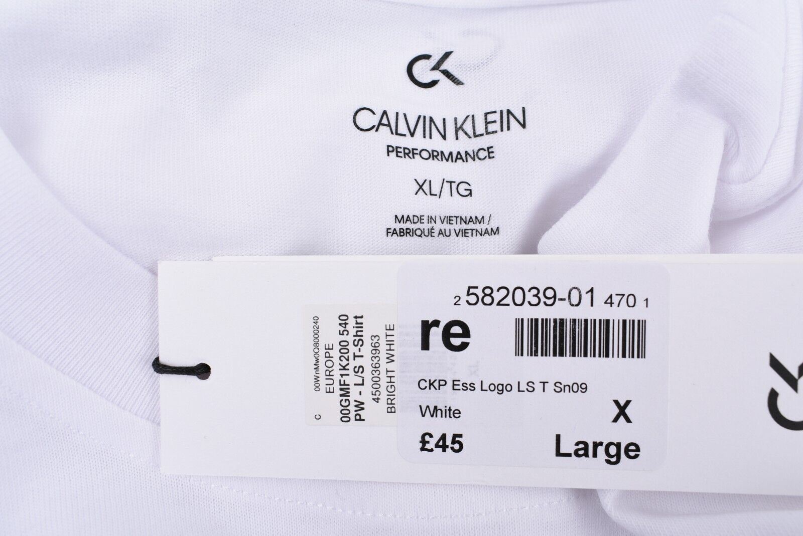 CALVIN KLEIN Performance Men's Long Sleeve T-shirt Top, Bright White, size XL