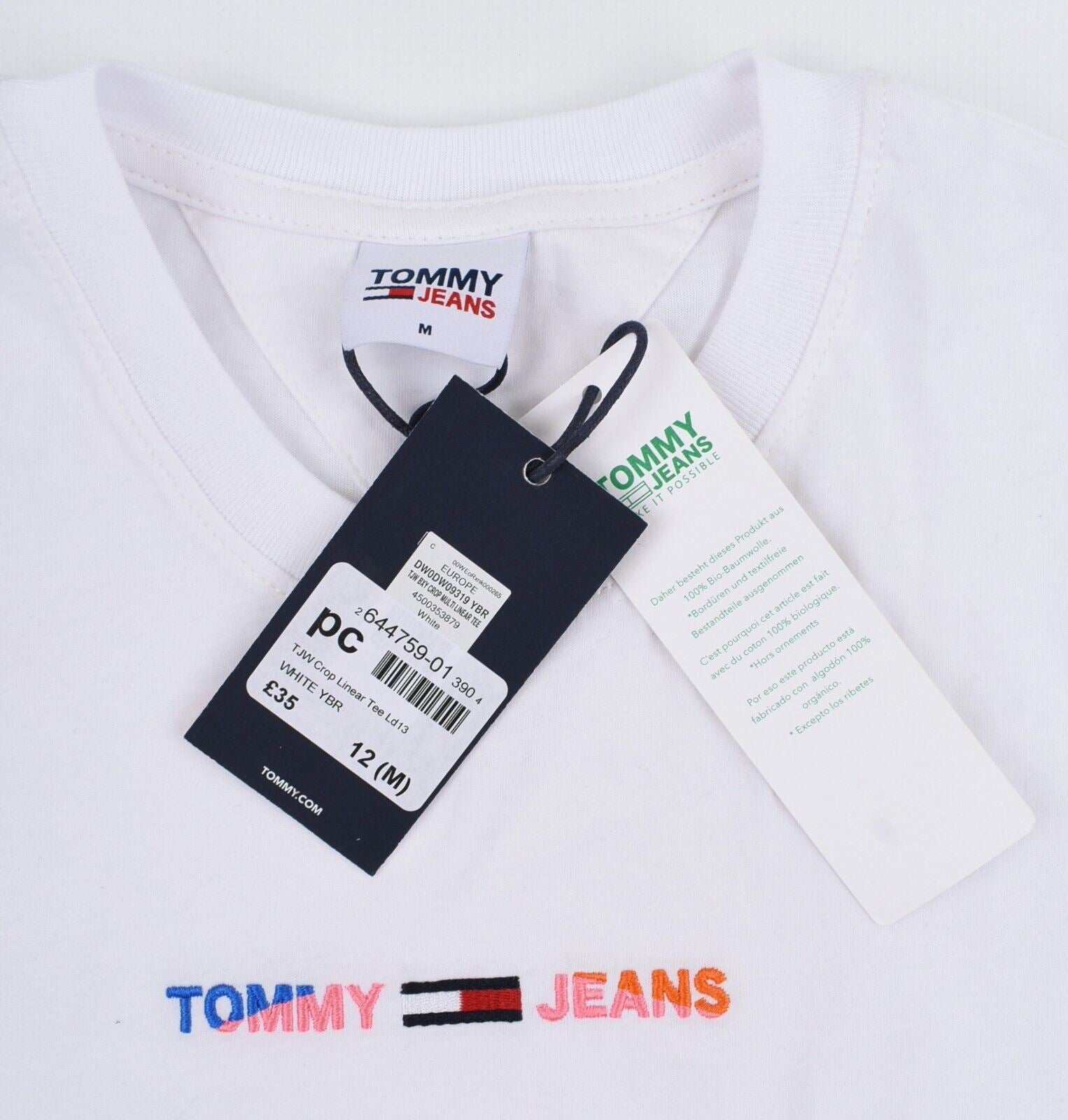 TOMMY HILFIGER Women's Cropped Tee, ORGANIC COTTON, White, size M