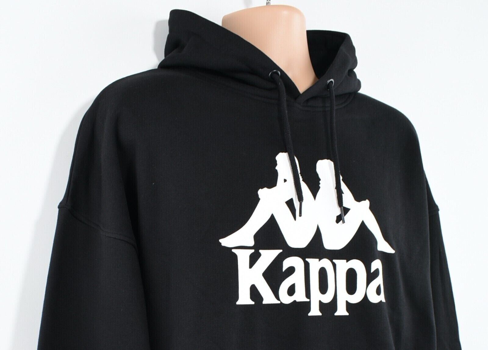 KAPPA Men's Oversized Hooded Sweatshirt, Hoodie, Black with White Logo, size L
