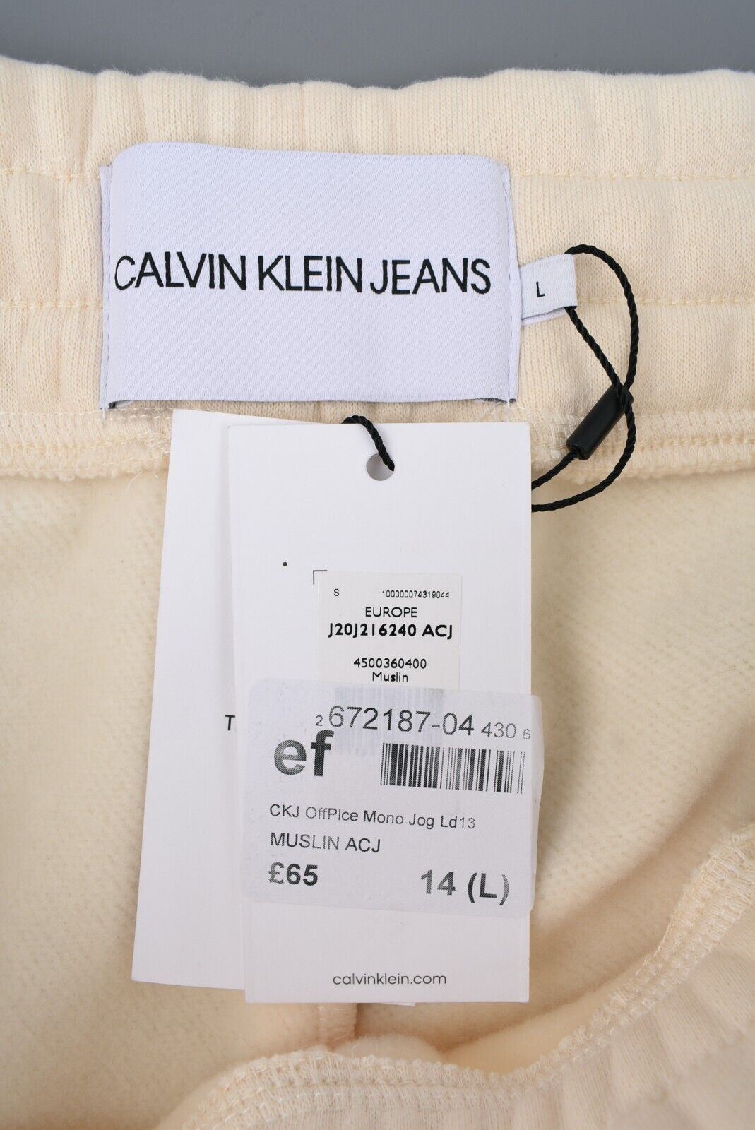 CALVIN KLEIN Women's Joggers, Organic Cotton Blend, Cream Colour, size L (UK 14)