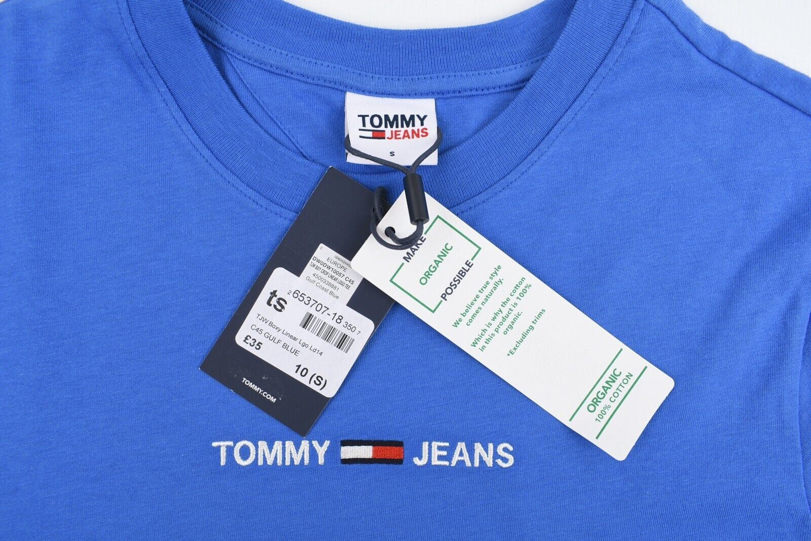 TOMMY HILFIGER Women's Cropped Tee, ORGANIC COTTON, Gulf Blue, size S (UK 10)