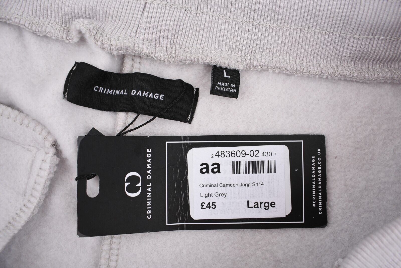 CRIMINAL DAMAGE Men's CAMDEN Cuffed Joggers, Light Grey, size L