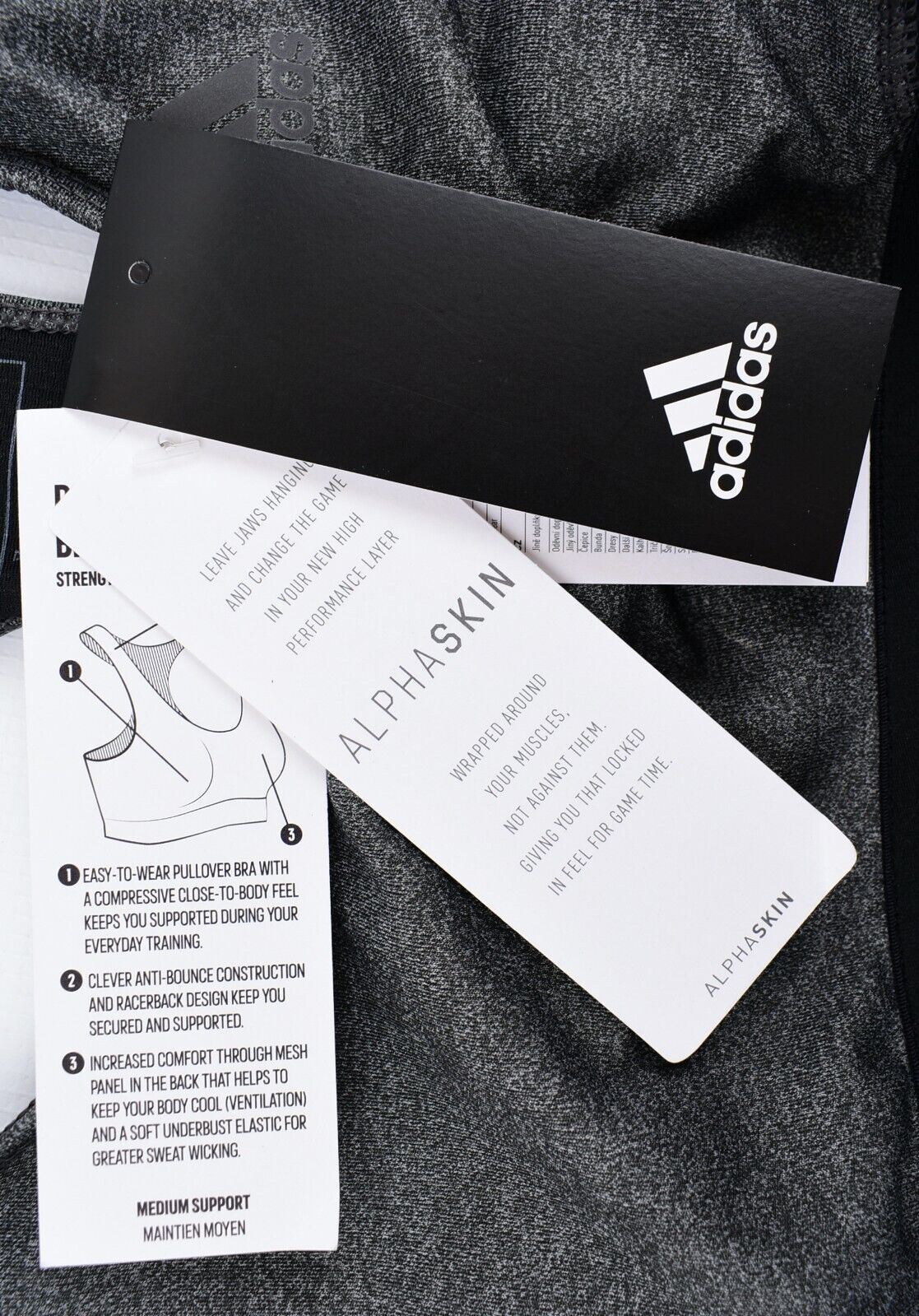 ADIDAS Women's AlphaSkin ClimaCool Sports Bra, Grey/Black, size L (UK 16-18)