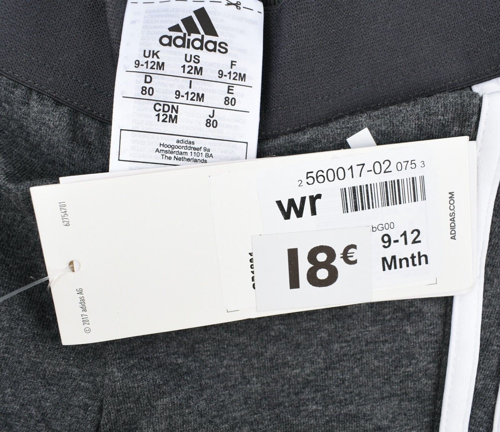 ADIDAS Baby Girls' 3 Stripe Logo Leggings, Grey/White, size 9-12 months