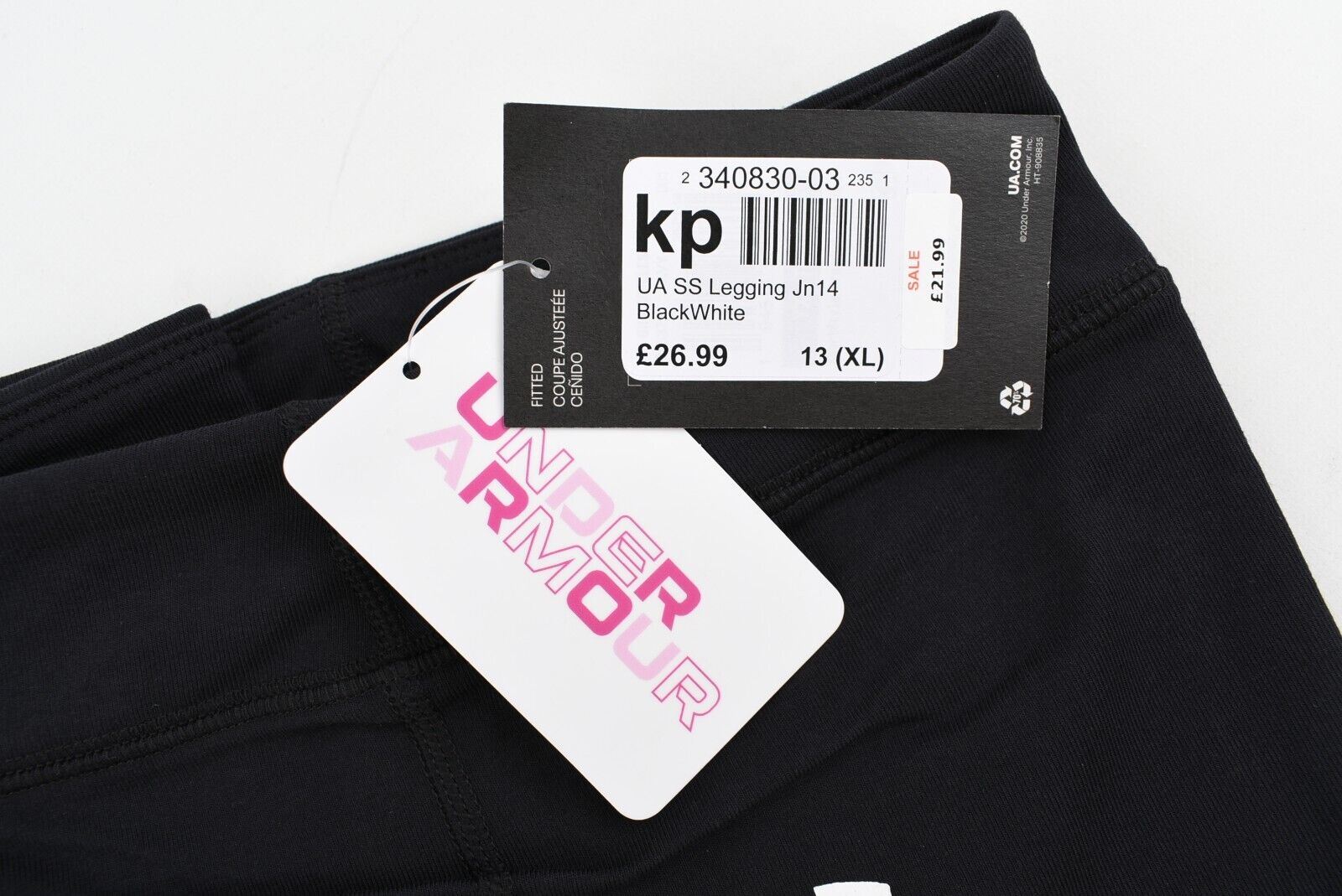 UNDER ARMOUR Girls' Cotton Blend Leggings, Black/White, size youth XL (13 years)