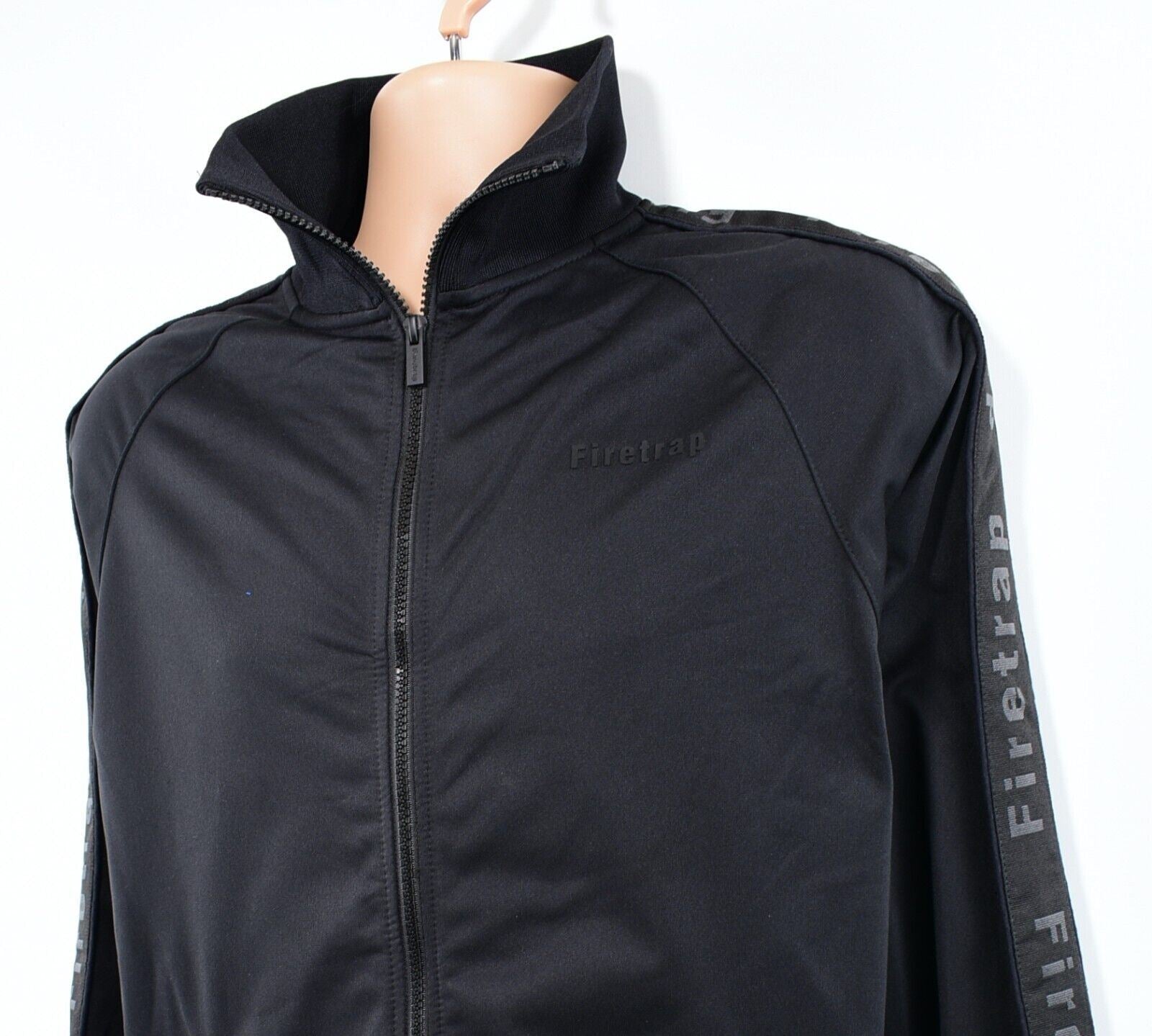 FIRETRAP Men's Full Zip Track Jacket, Track Suit Top, Black, size LARGE