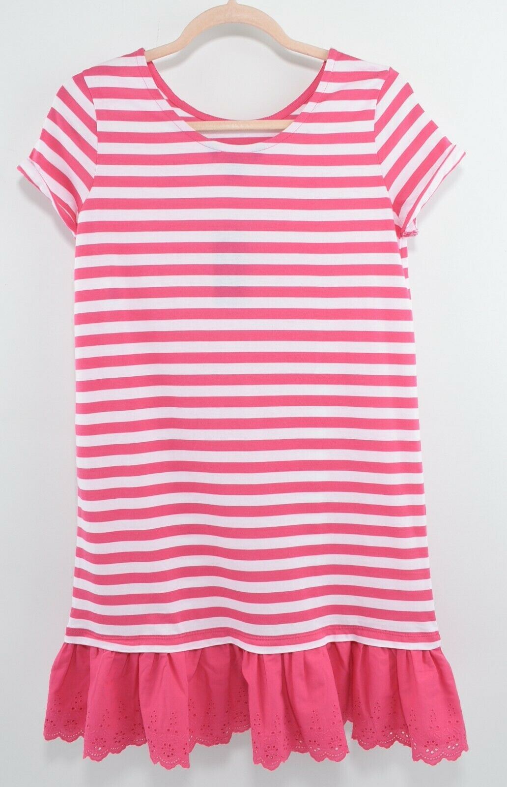POLO RALPH LAUREN Girls' Pink Striped T-shirt Dress, Ruffle Hem, size 16 years