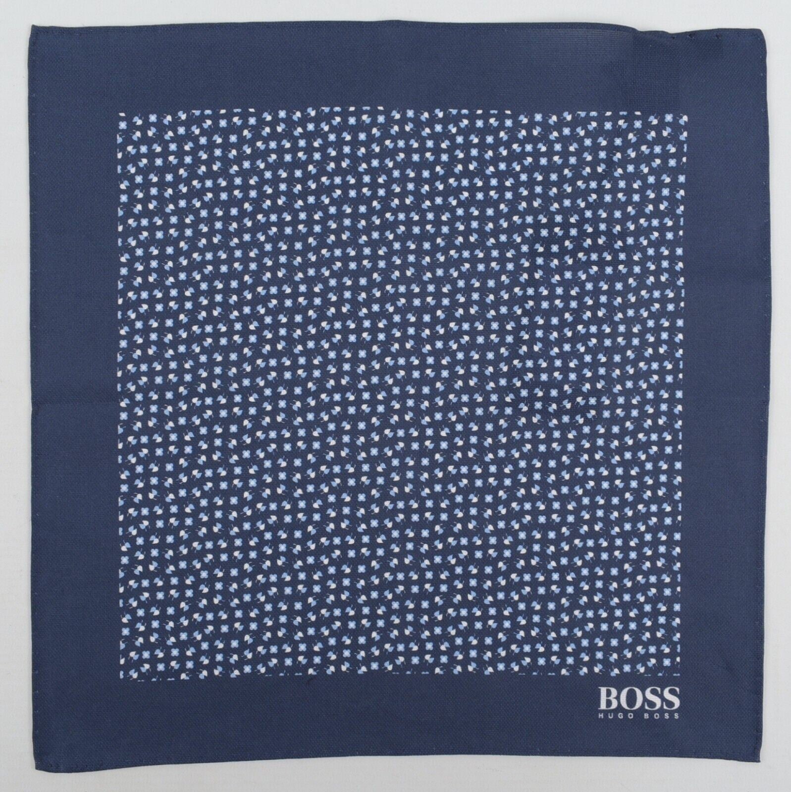 HUGO BOSS Pocket Square /Rolled Scarf  100% Cotton, Navy Blue/Patterned, 33x33cm