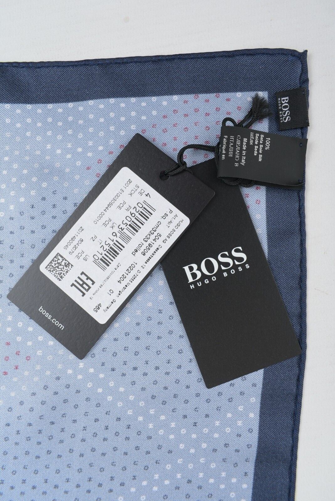 HUGO BOSS Pocket Square /Rolled Scarf  100% SILK, Blue/Multicoloured, 33x33cm