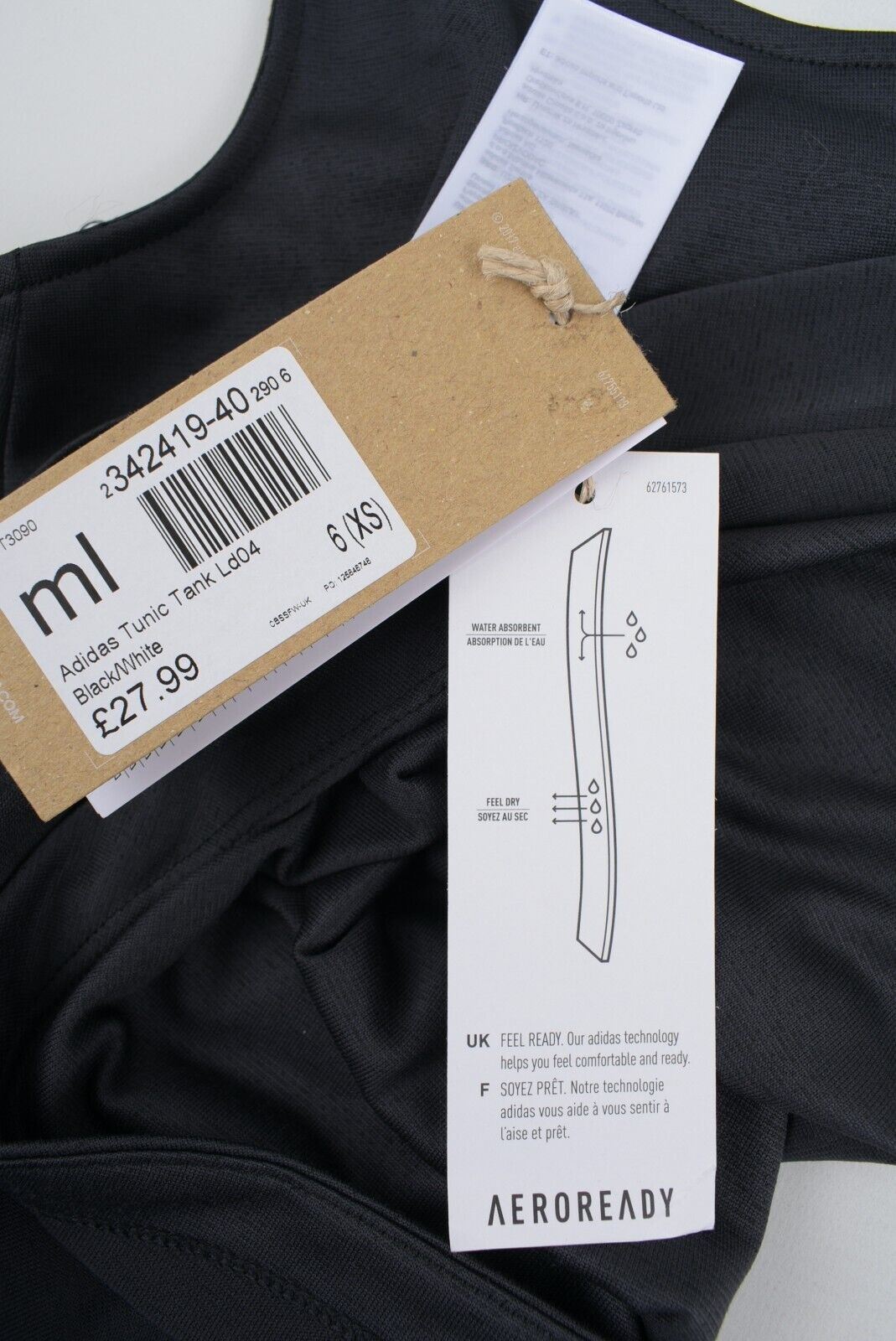 ADIDAS Women's Activewear Tunic Tank Top, Black/White, size XS (UK 4-6)