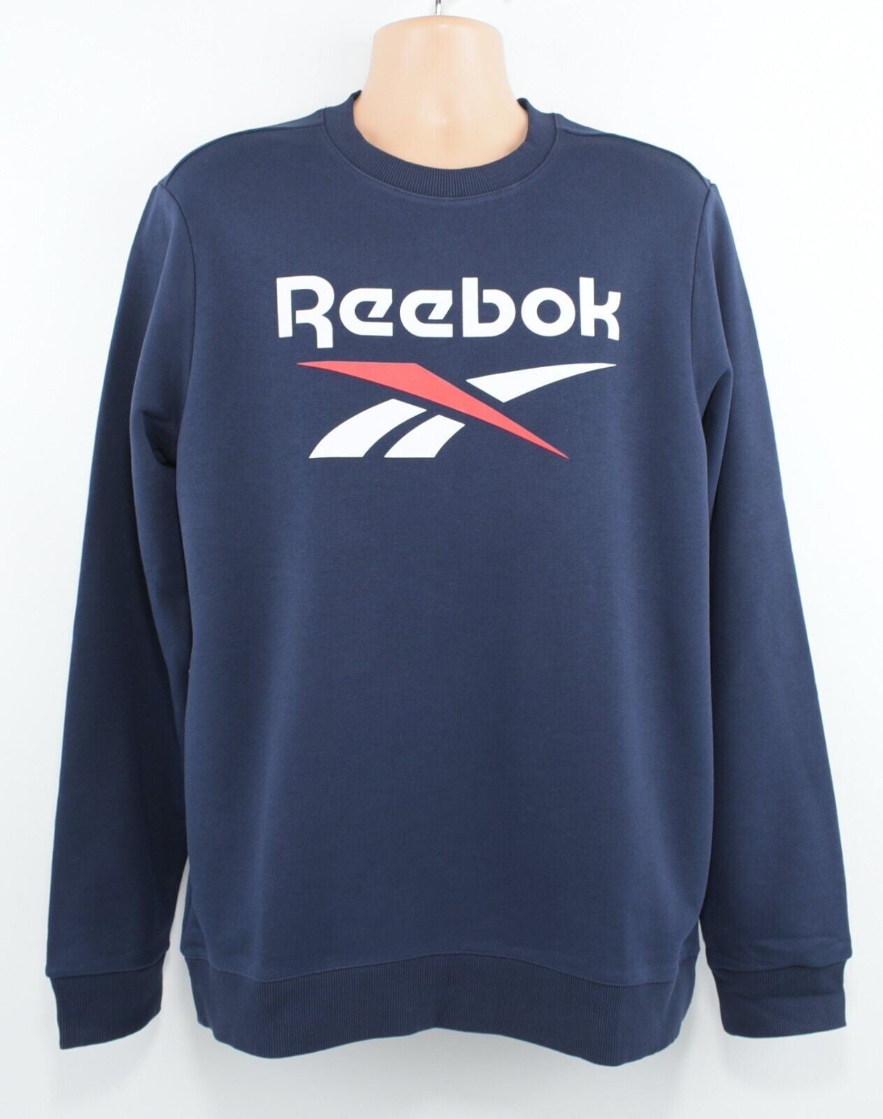 REEBOK Men's Crew Neck Logo Sweatshirt, Navy Blue, size L