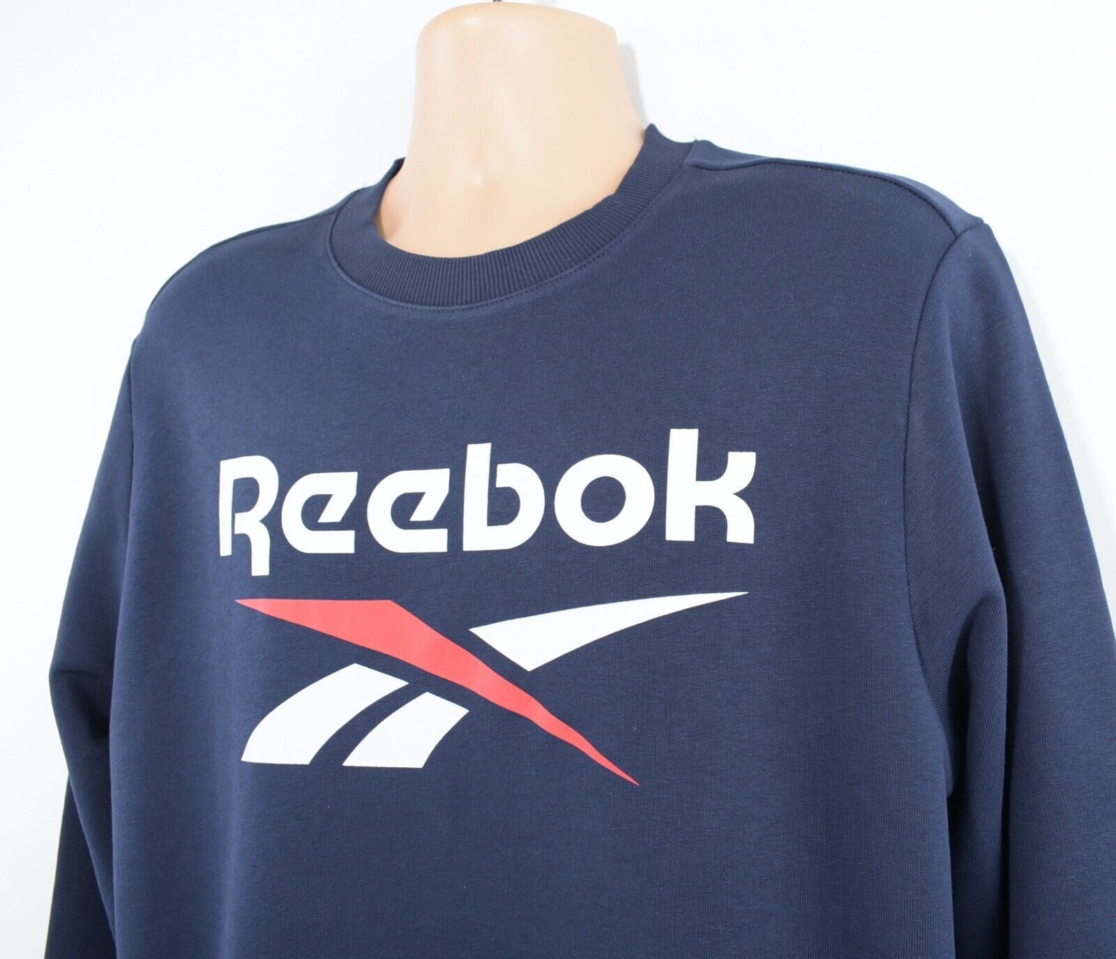 REEBOK Men's Crew Neck Logo Sweatshirt, Navy Blue, size L