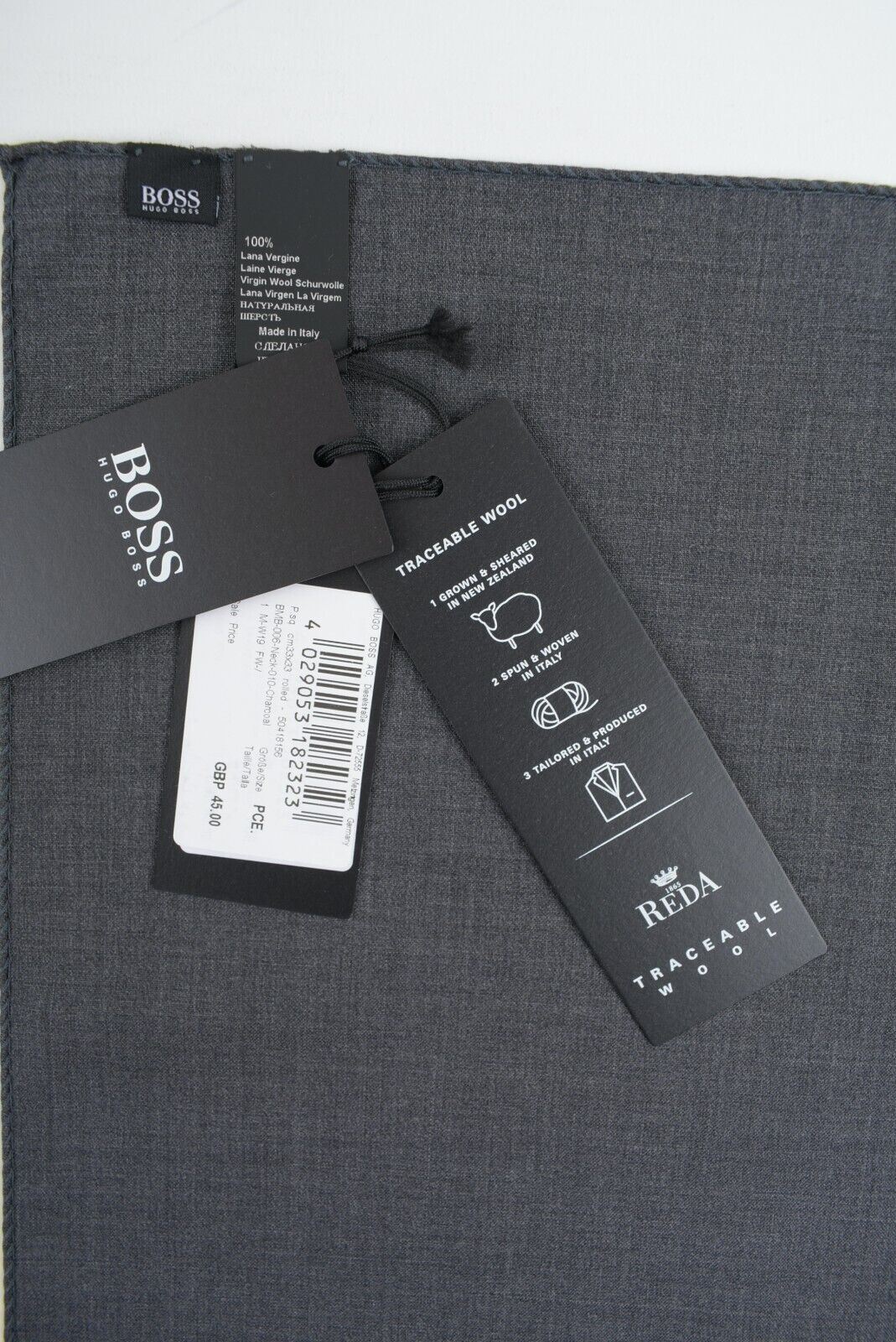HUGO BOSS Pocket Square /Rolled Scarf  100% Wool, Dark Grey, 33x33cm
