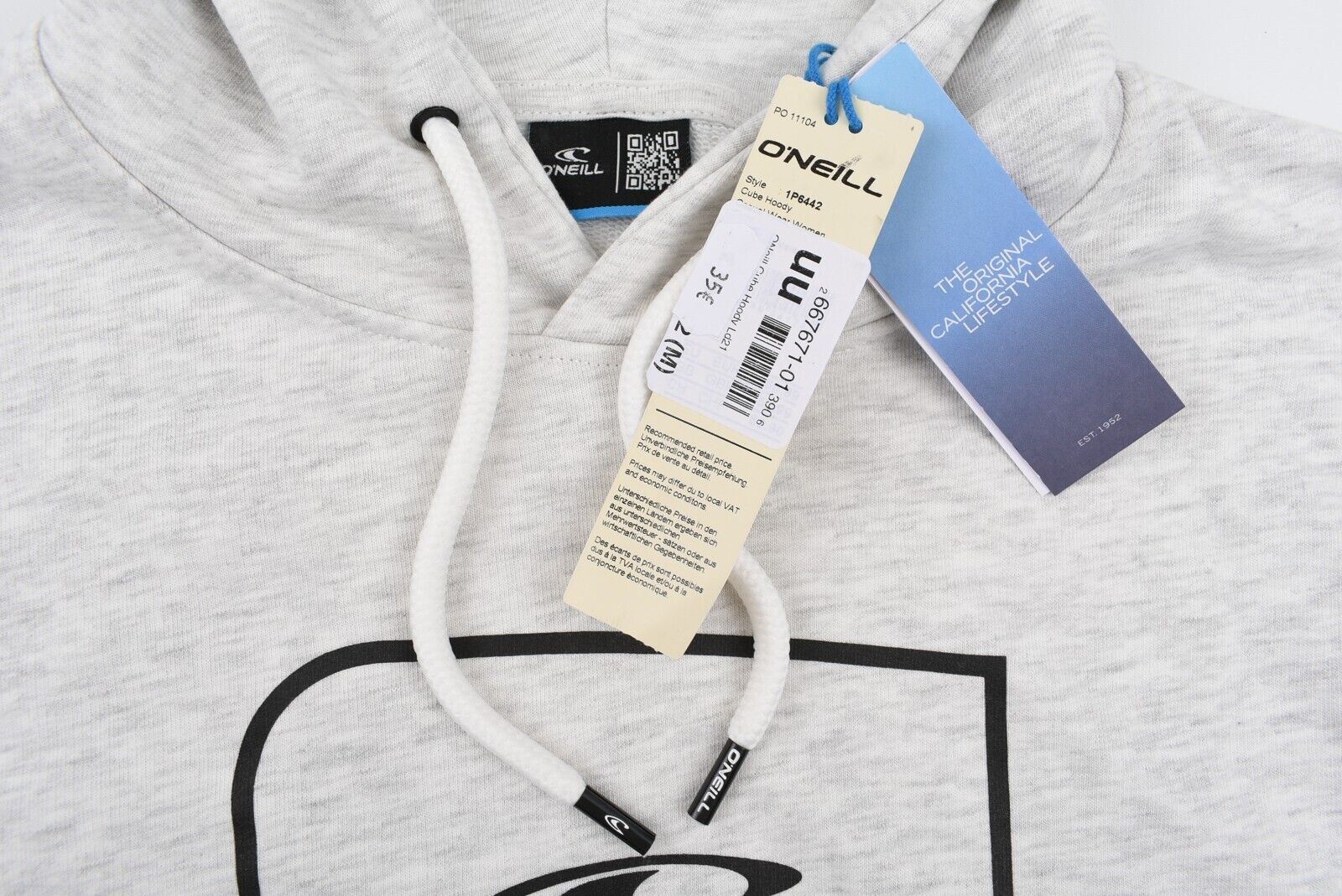 O'NEILL Women's CUBE Hoodie, Hooded Sweatshirt, White/Grey Melange, size M /12