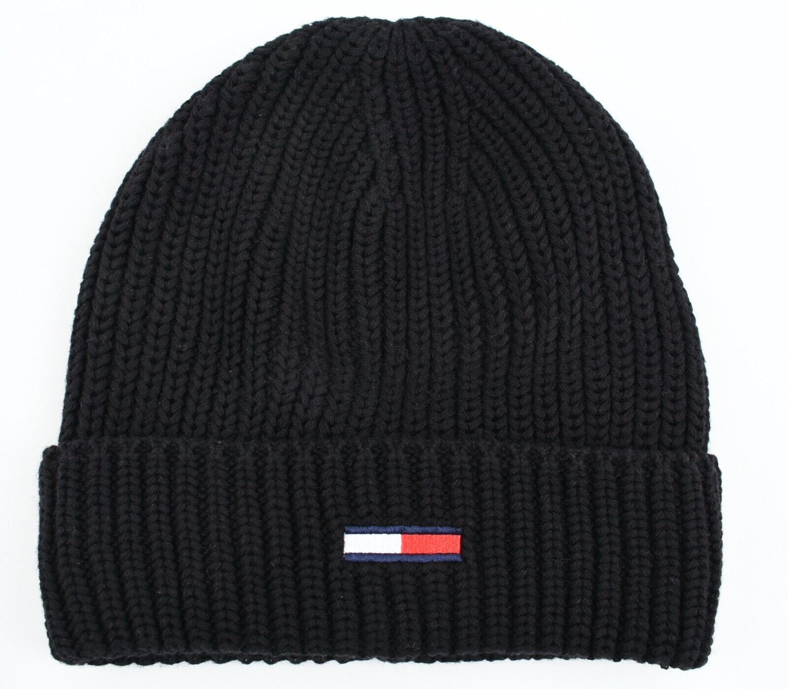 TOMMY HILFIGER JEANS Men's Beanie Hat, 100% Organic Cotton Knit, Black, One Size