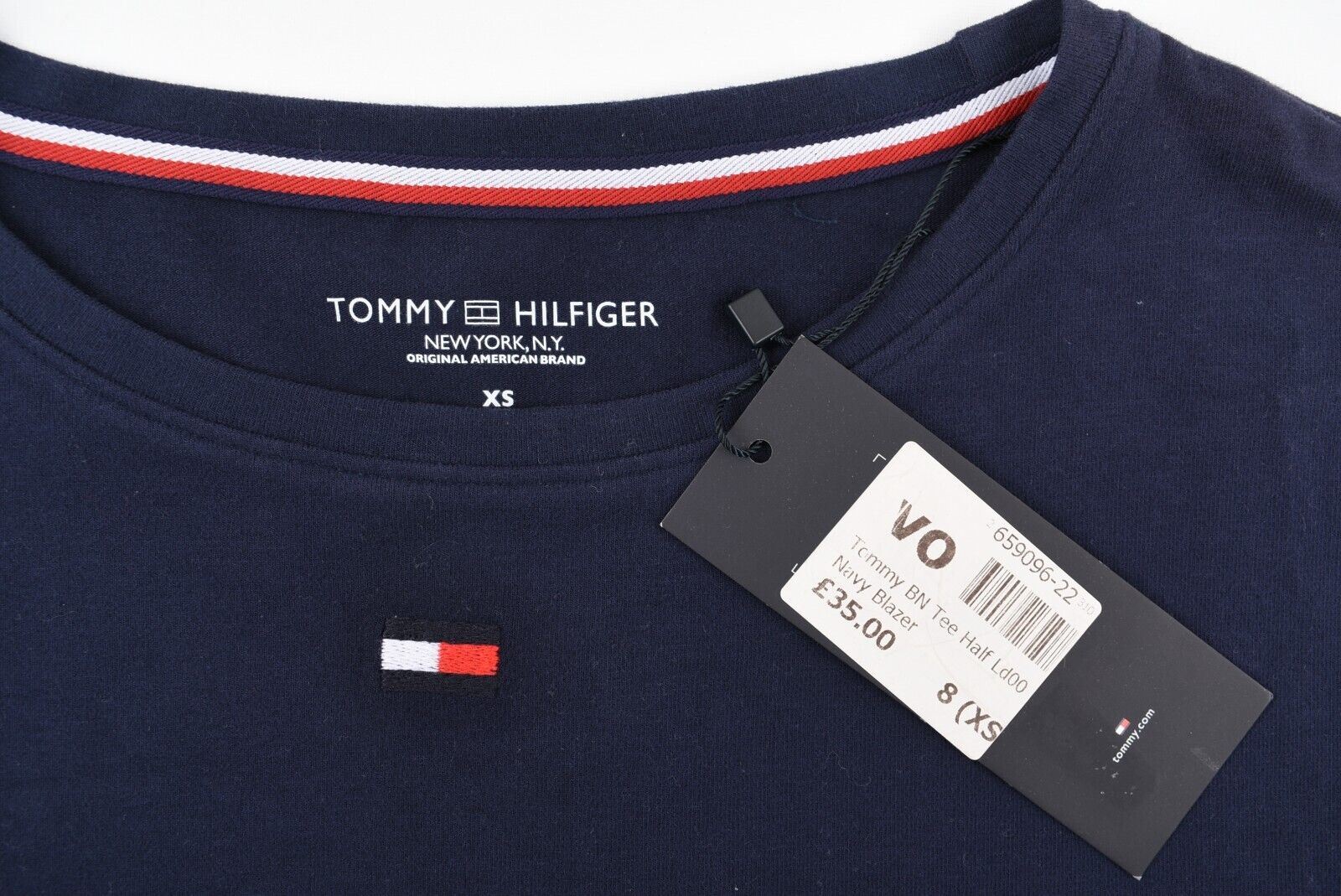 TOMMY HILFIGER Women's T-shirt Top, Navy Blue, size XS (UK 8)