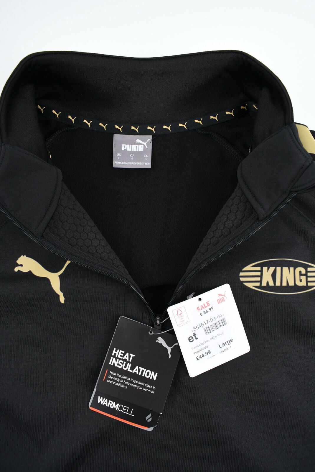 PUMA Men's KING WarmCell 1/2 Zip Sweatshirt, Black/Gold, size LARGE