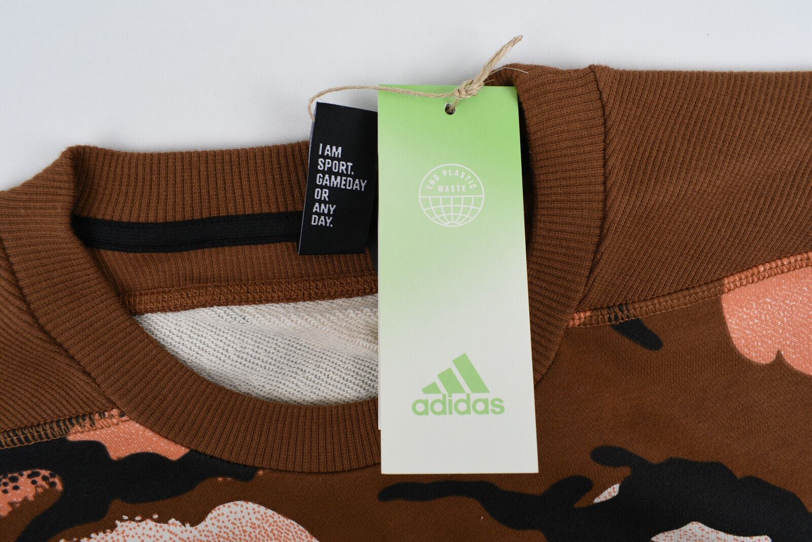 ADIDAS Men's Z.N.E. Graphic Print Crew Neck Sweatshirt, Wild Brown, size SMALL