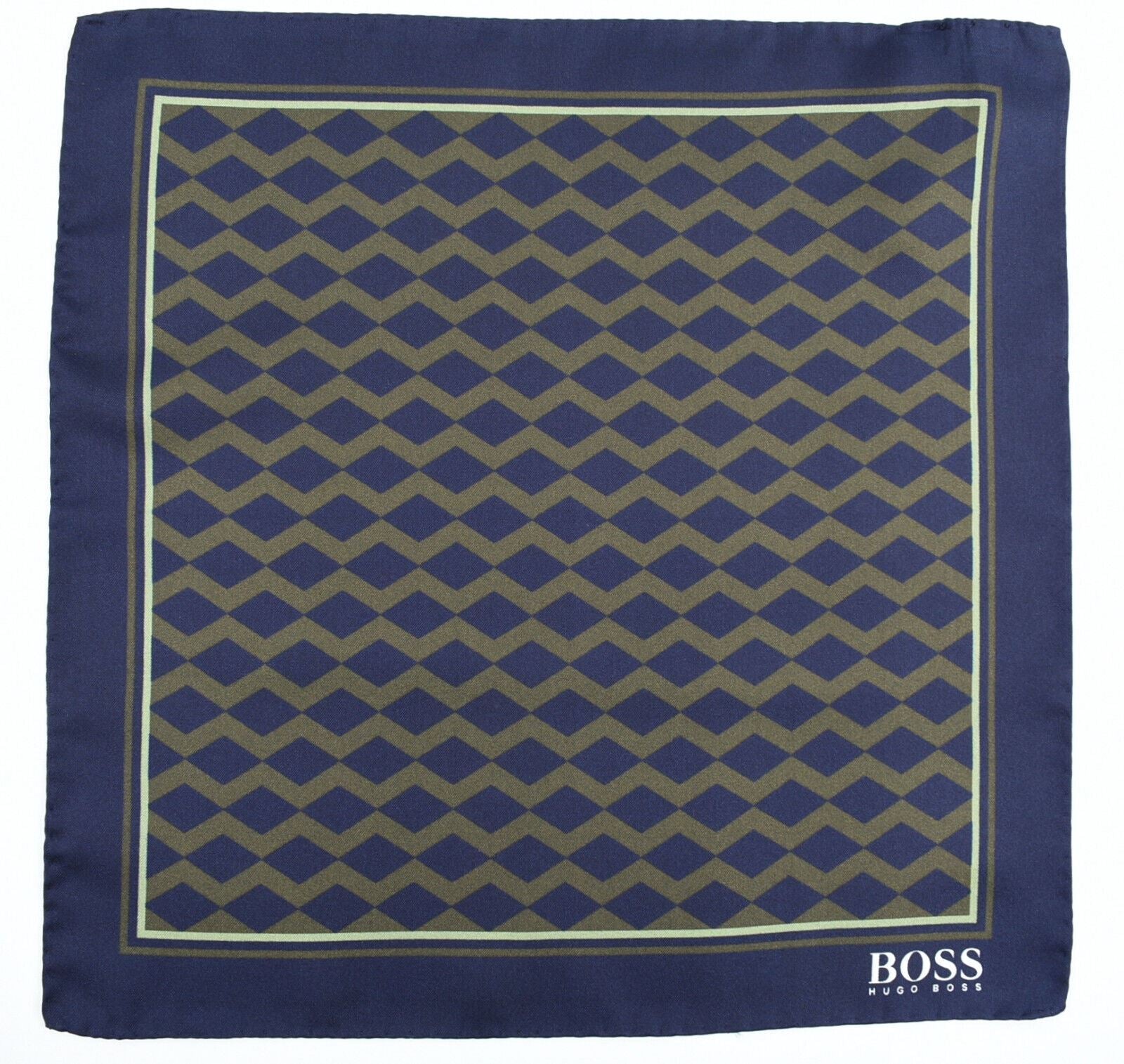 HUGO BOSS Pocket Square /Rolled Scarf 100% SILK, Navy Blue/Dark Green, 33x33cm