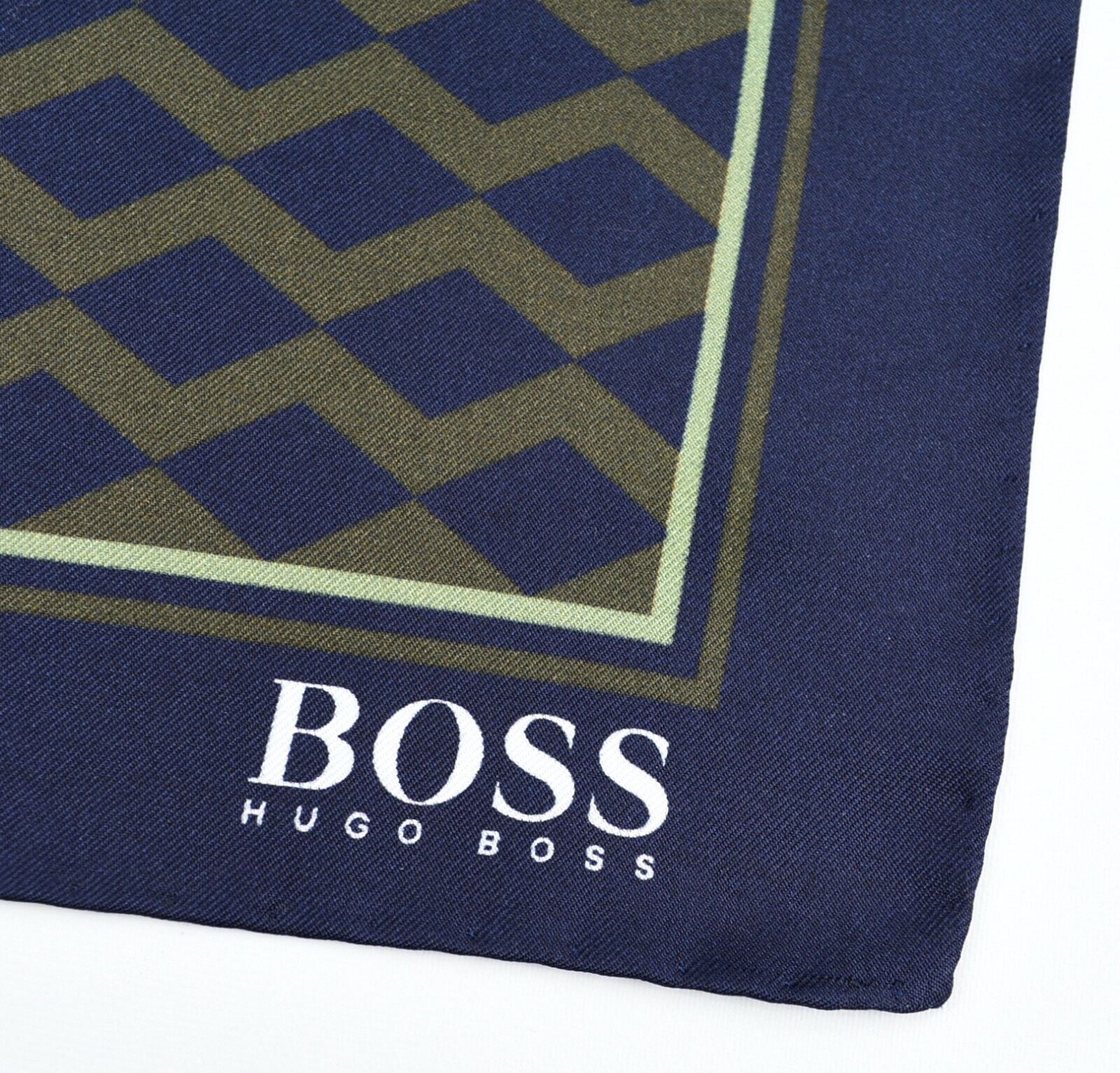 HUGO BOSS Pocket Square /Rolled Scarf 100% SILK, Navy Blue/Dark Green, 33x33cm